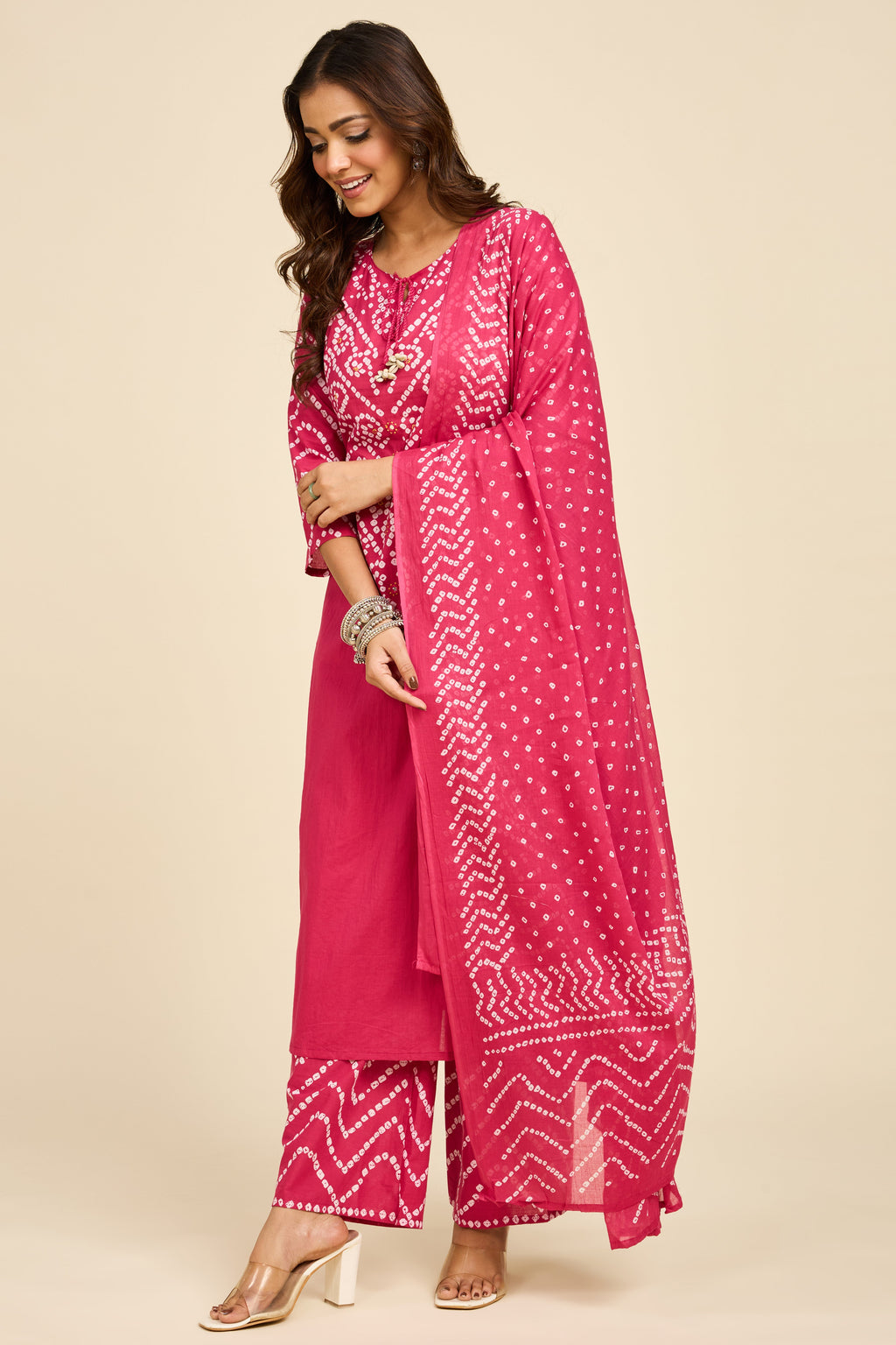 Bandhej Fuchsia Kurta Set