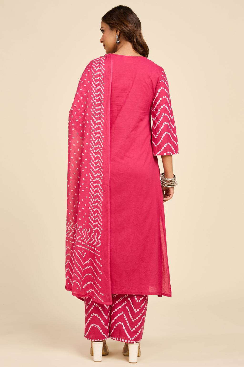 Bandhej Fuchsia Kurta Set