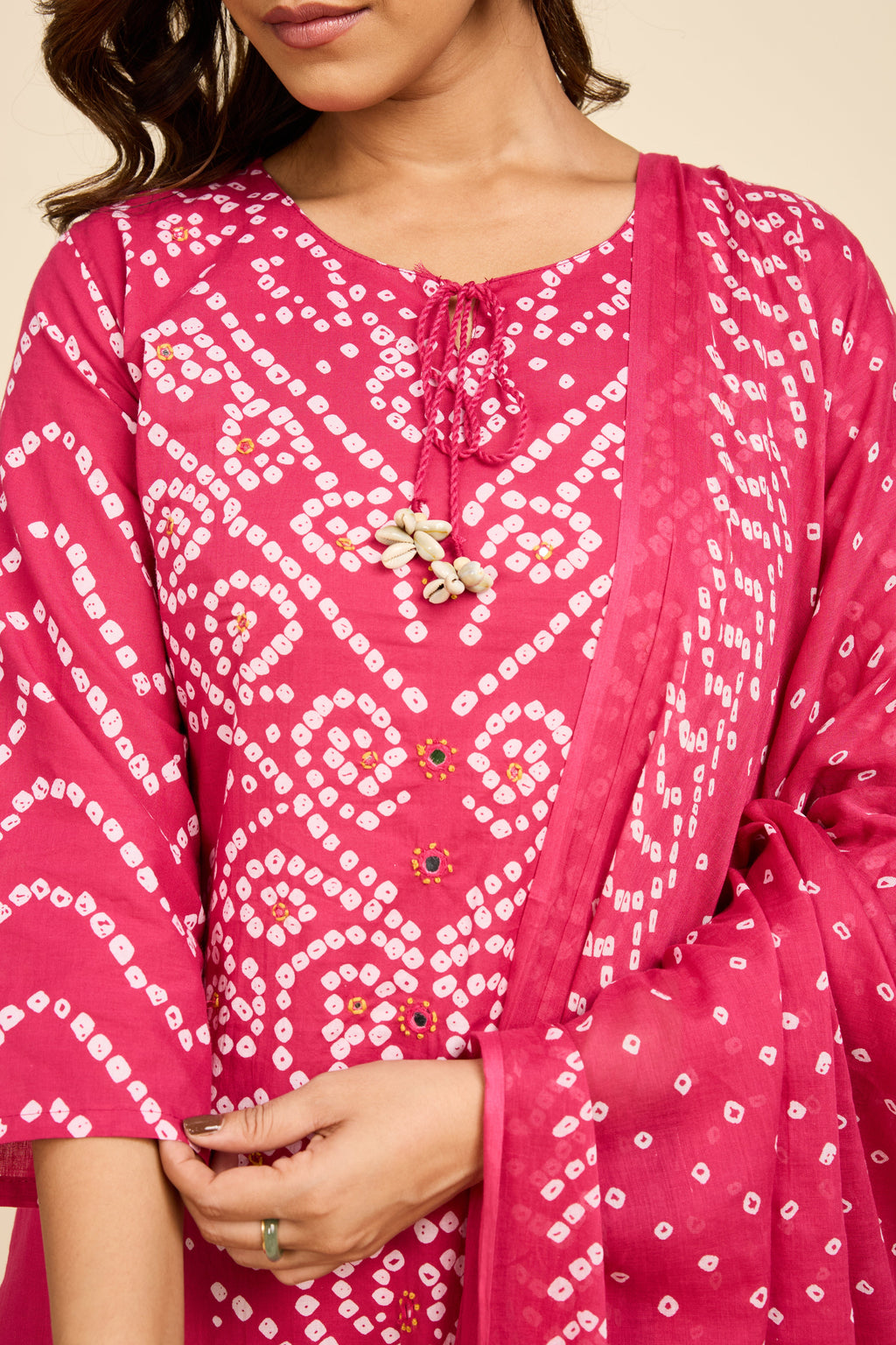 Bandhej Fuchsia Kurta Set