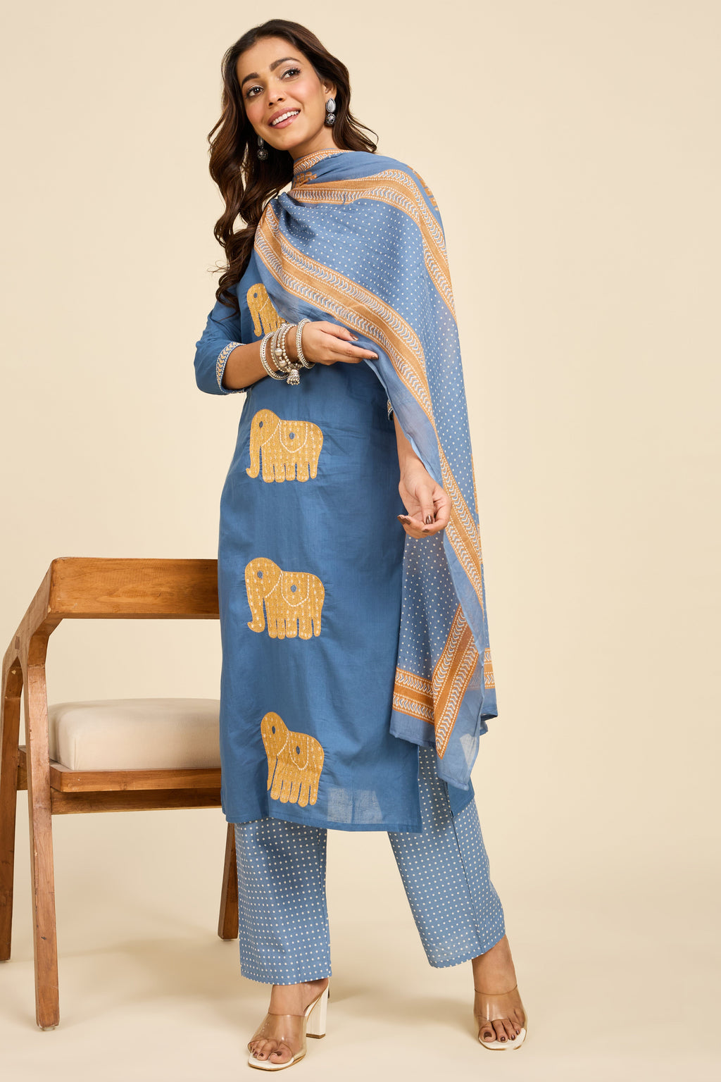 Alaya Select Azure Caravan Embroidered Kurta Set