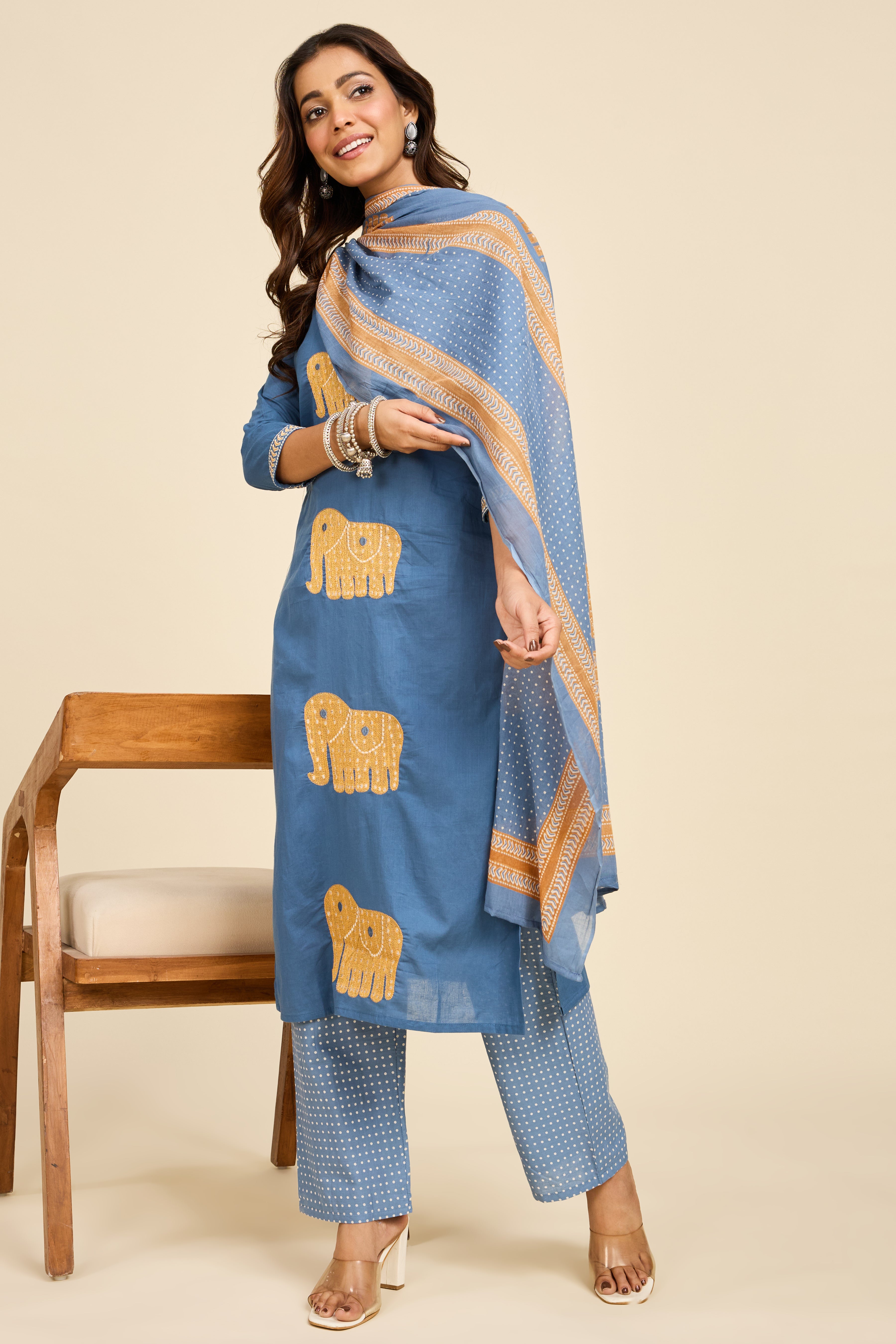 Alaya Select Azure Caravan Embroidered Kurta Set