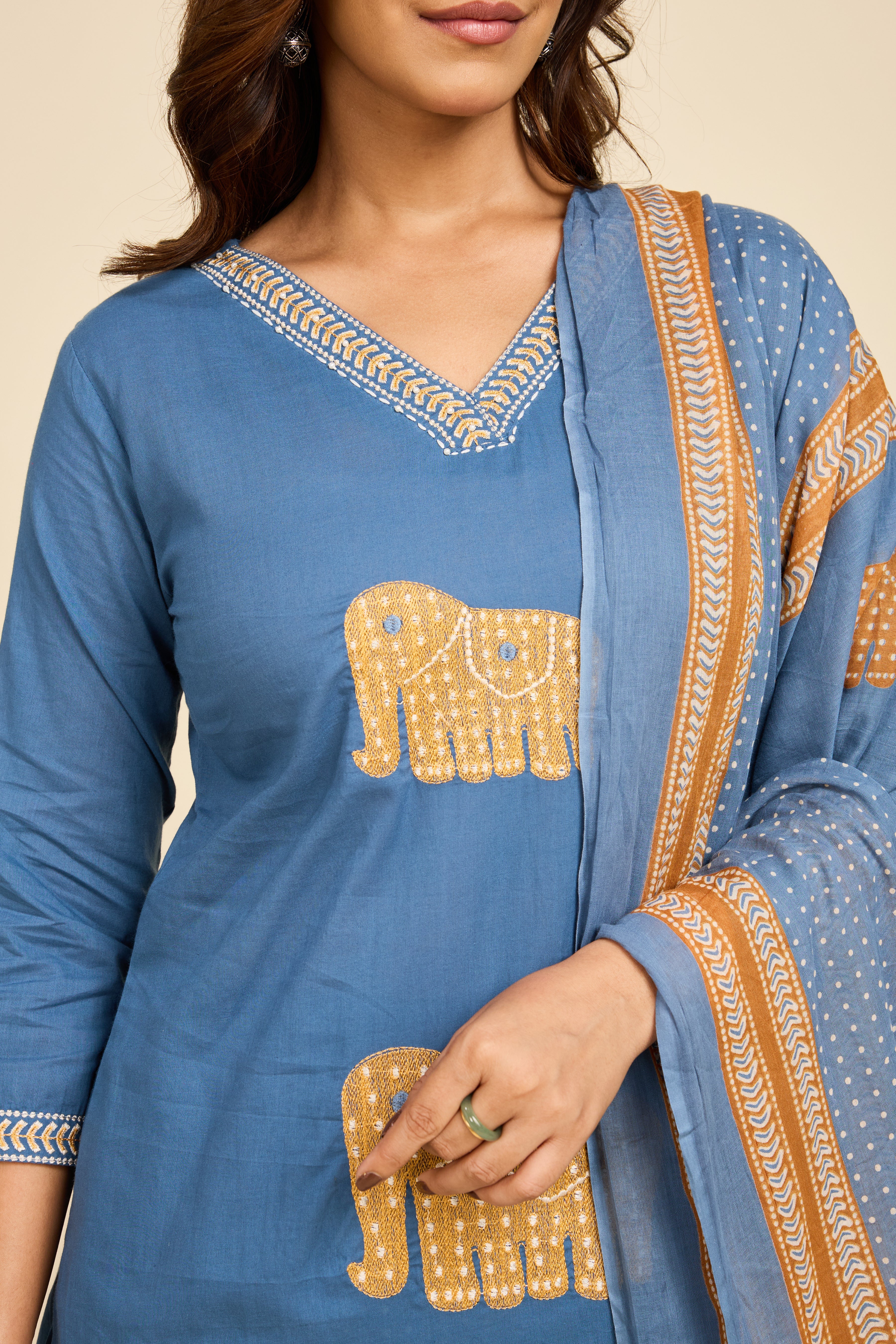 Alaya Select Azure Caravan Embroidered Kurta Set