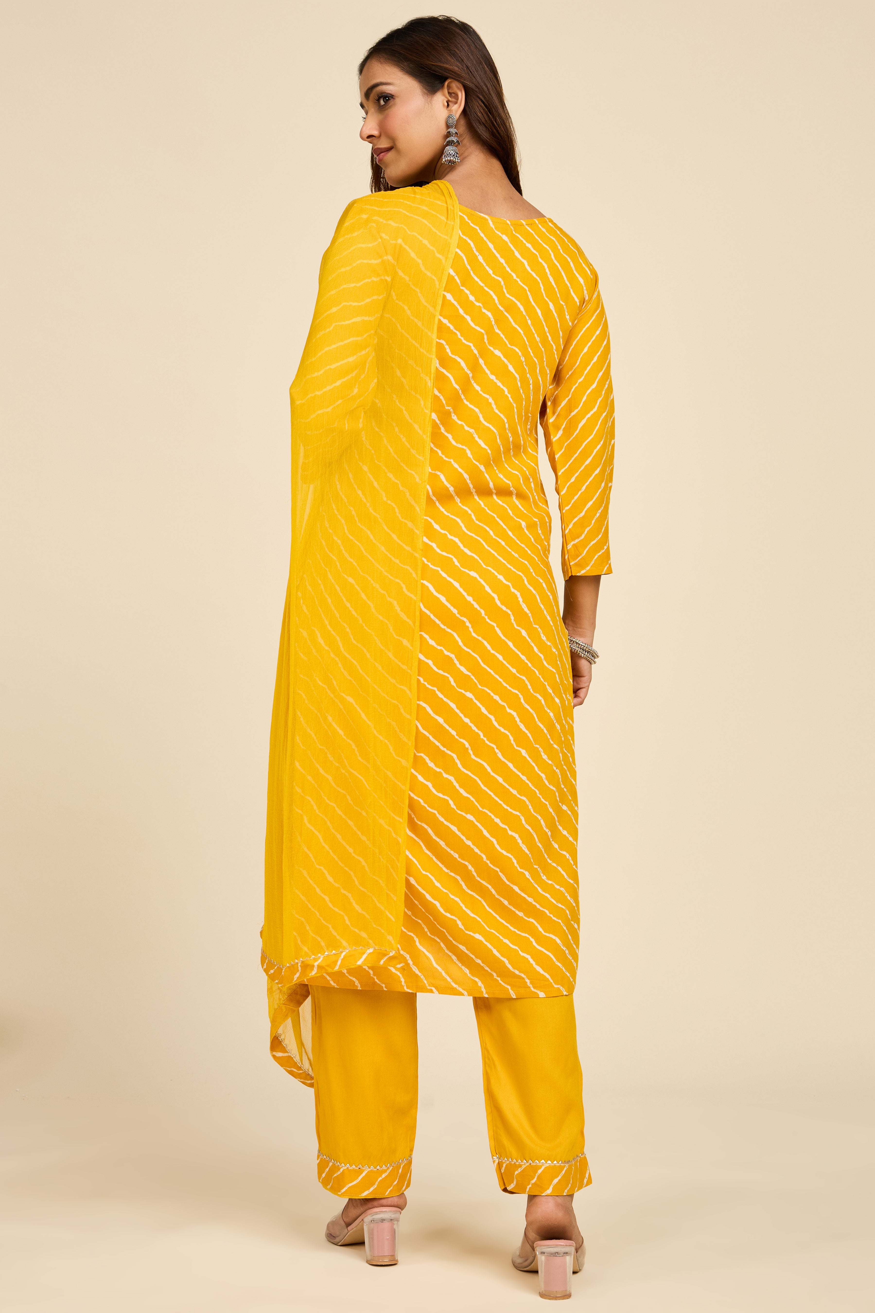 Alaya Select Haldi Leheriya Kurta Set