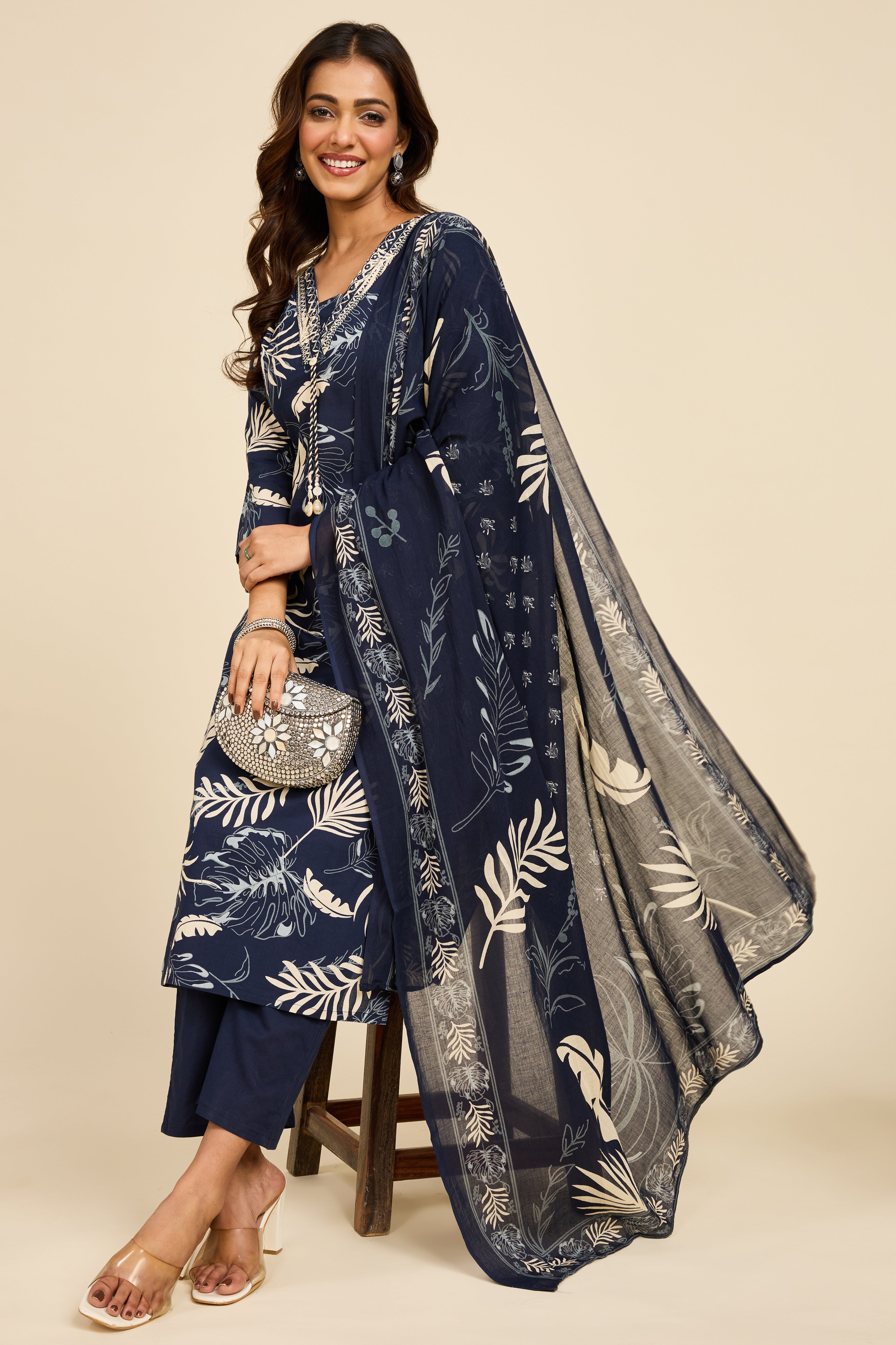 Navy Fern Kurta Set