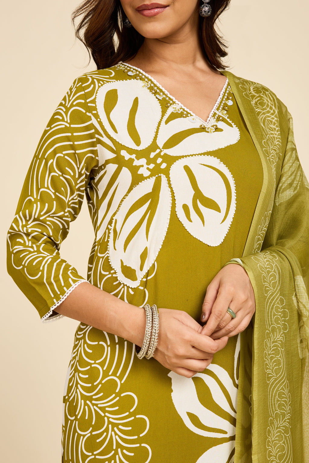 Olive Bloom Cotton Kurta Set