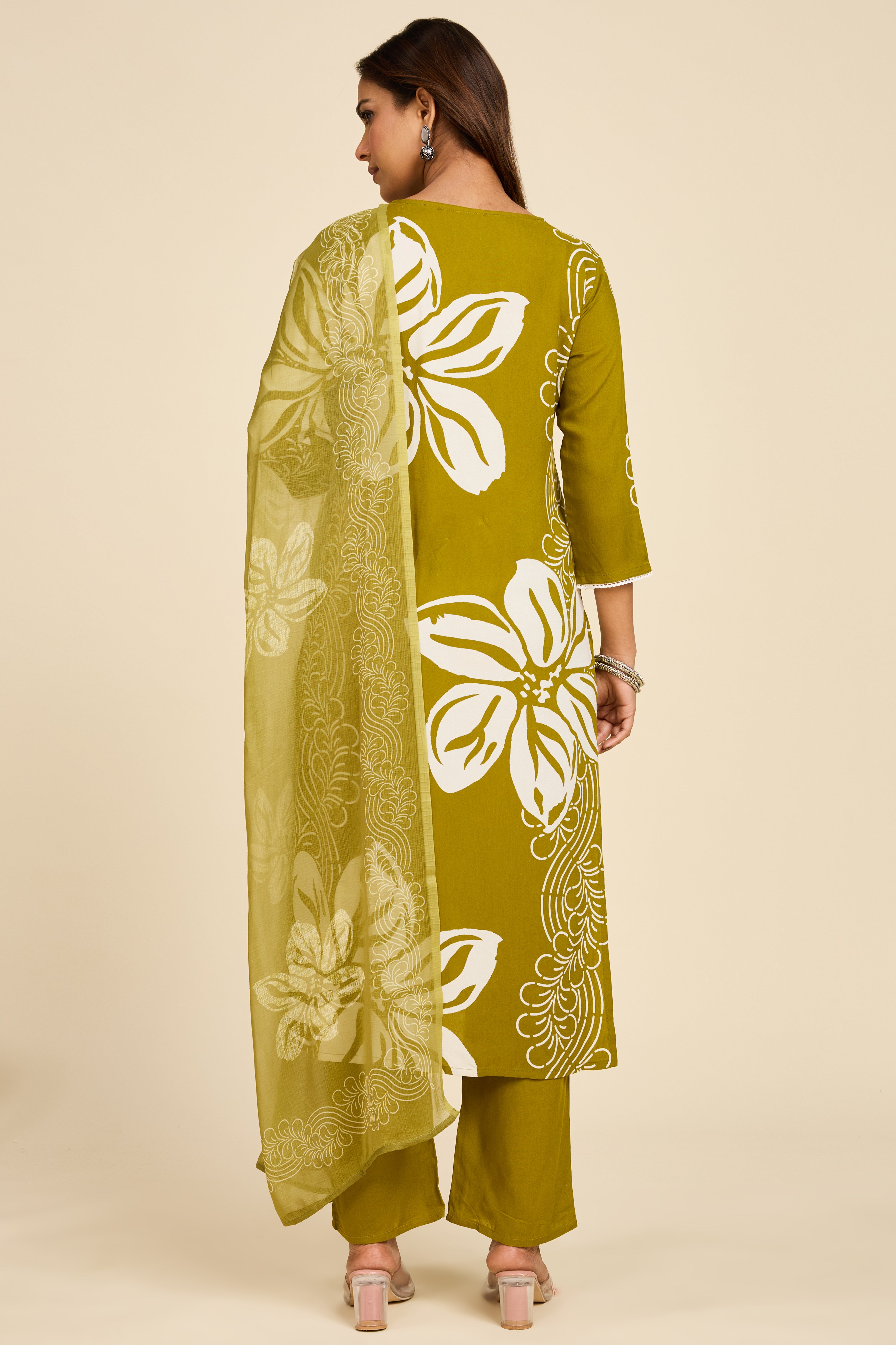 Olive Bloom Cotton Kurta Set