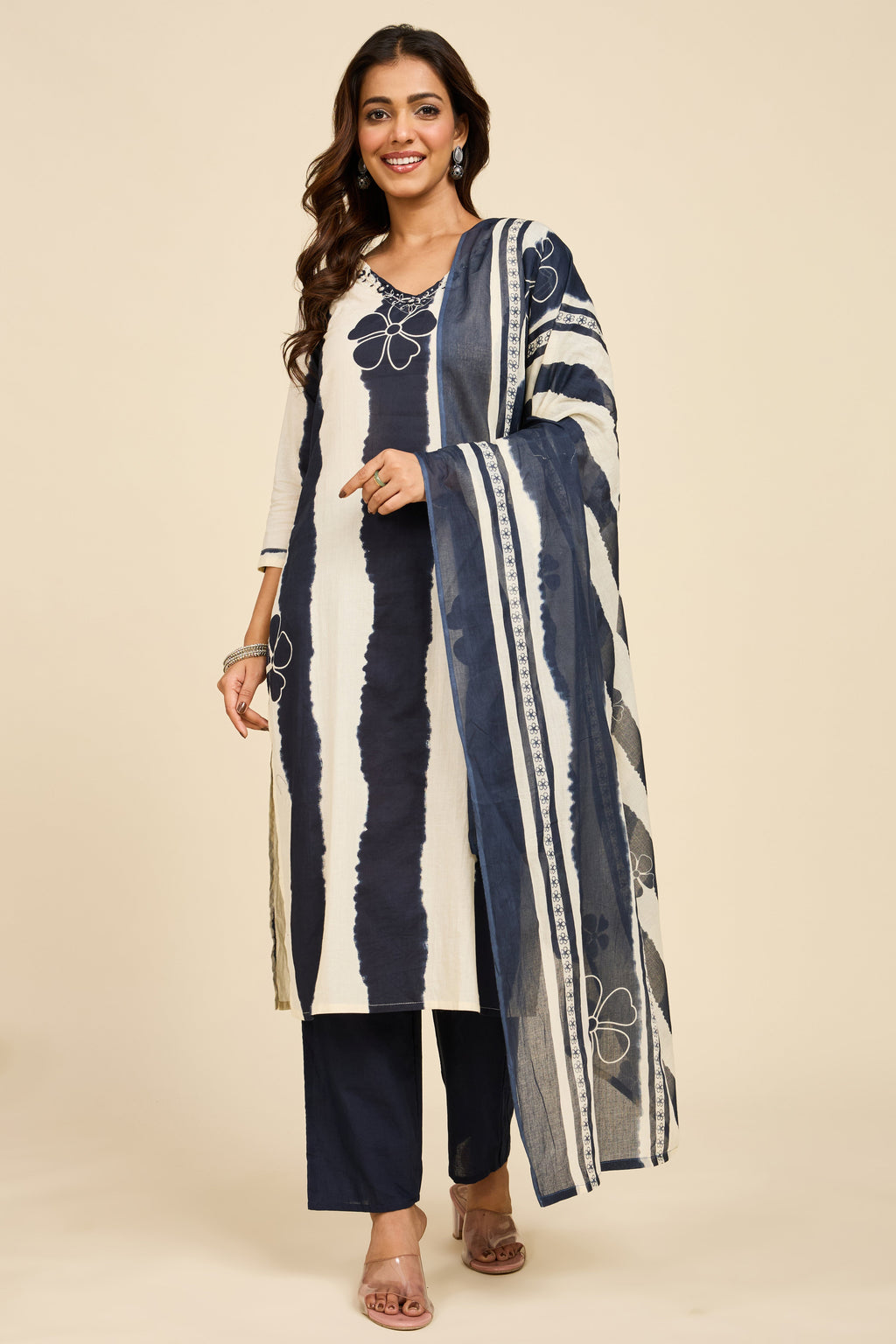 Indigo Stripe Cotton Kurta Set