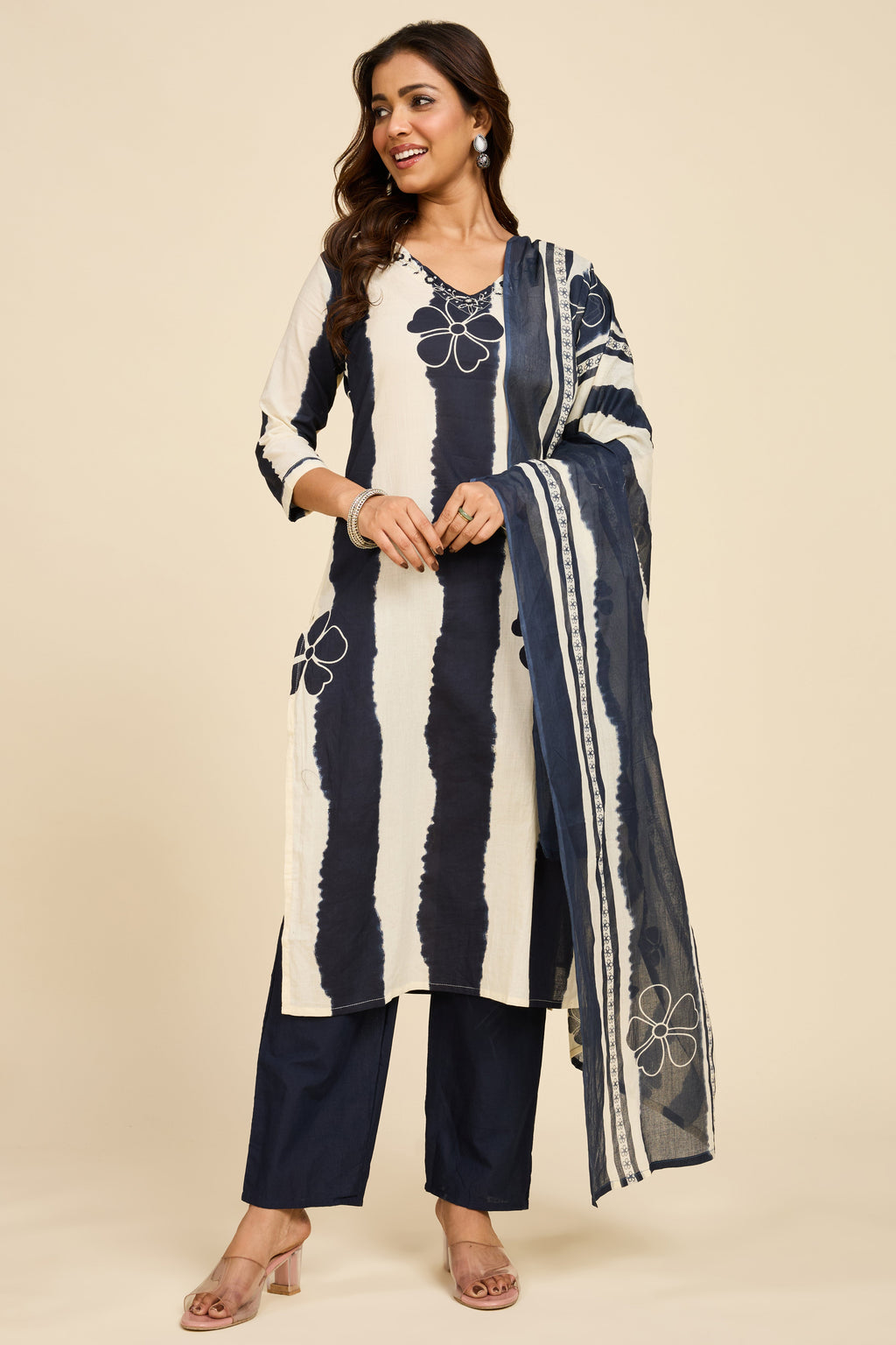 Indigo Stripe Cotton Kurta Set
