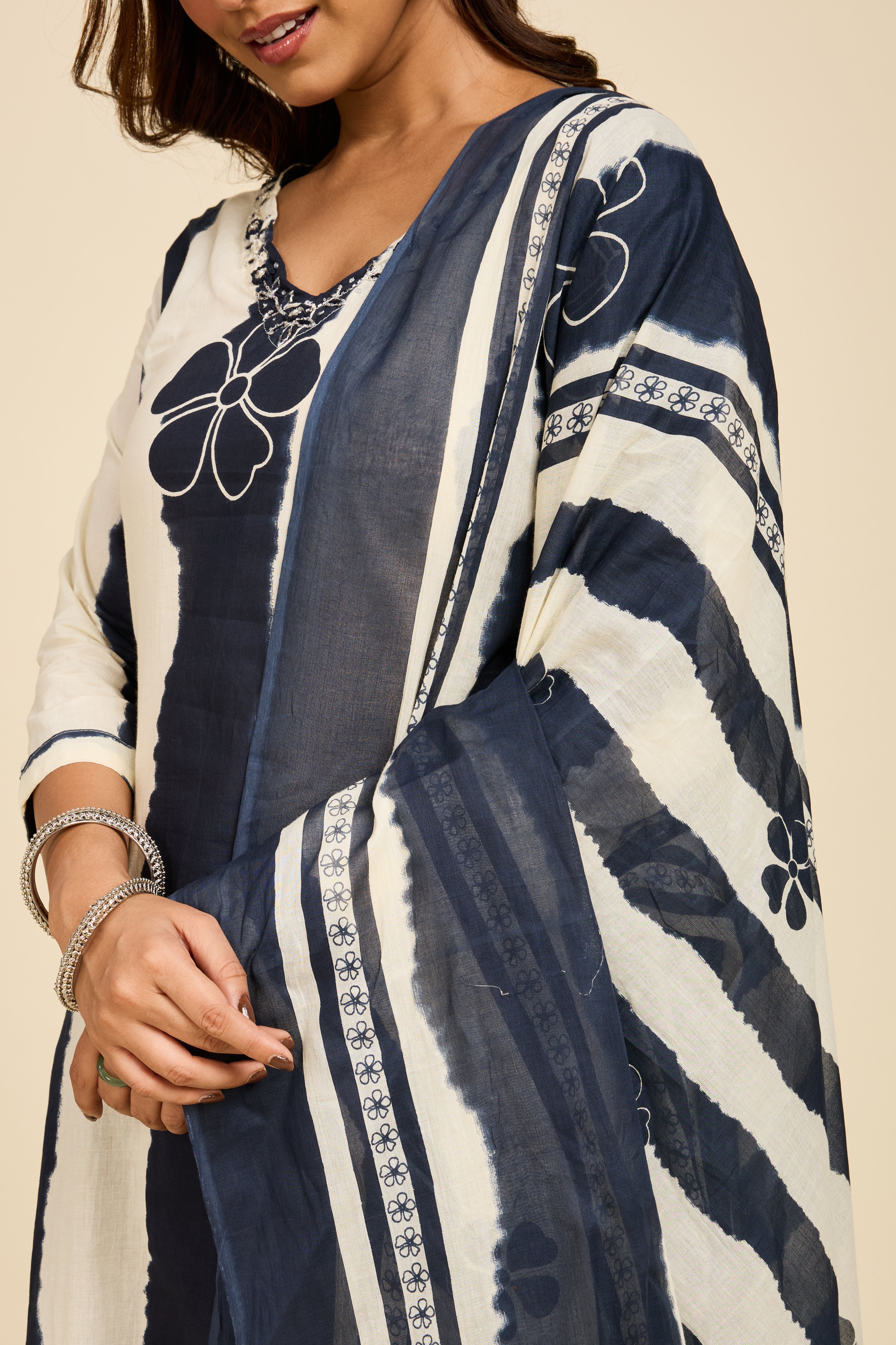 Indigo Stripe Cotton Kurta Set