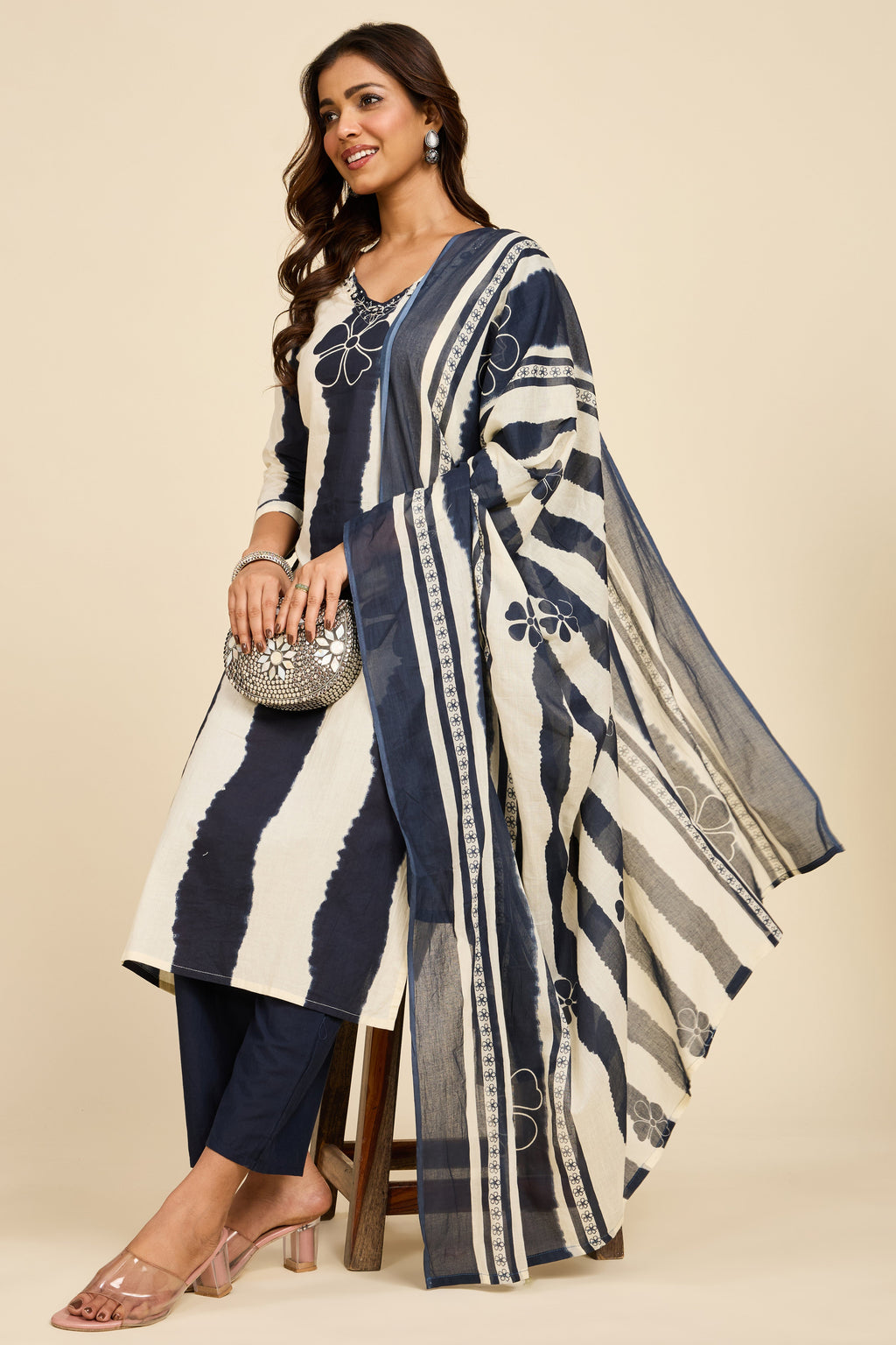 Indigo Stripe Cotton Kurta Set