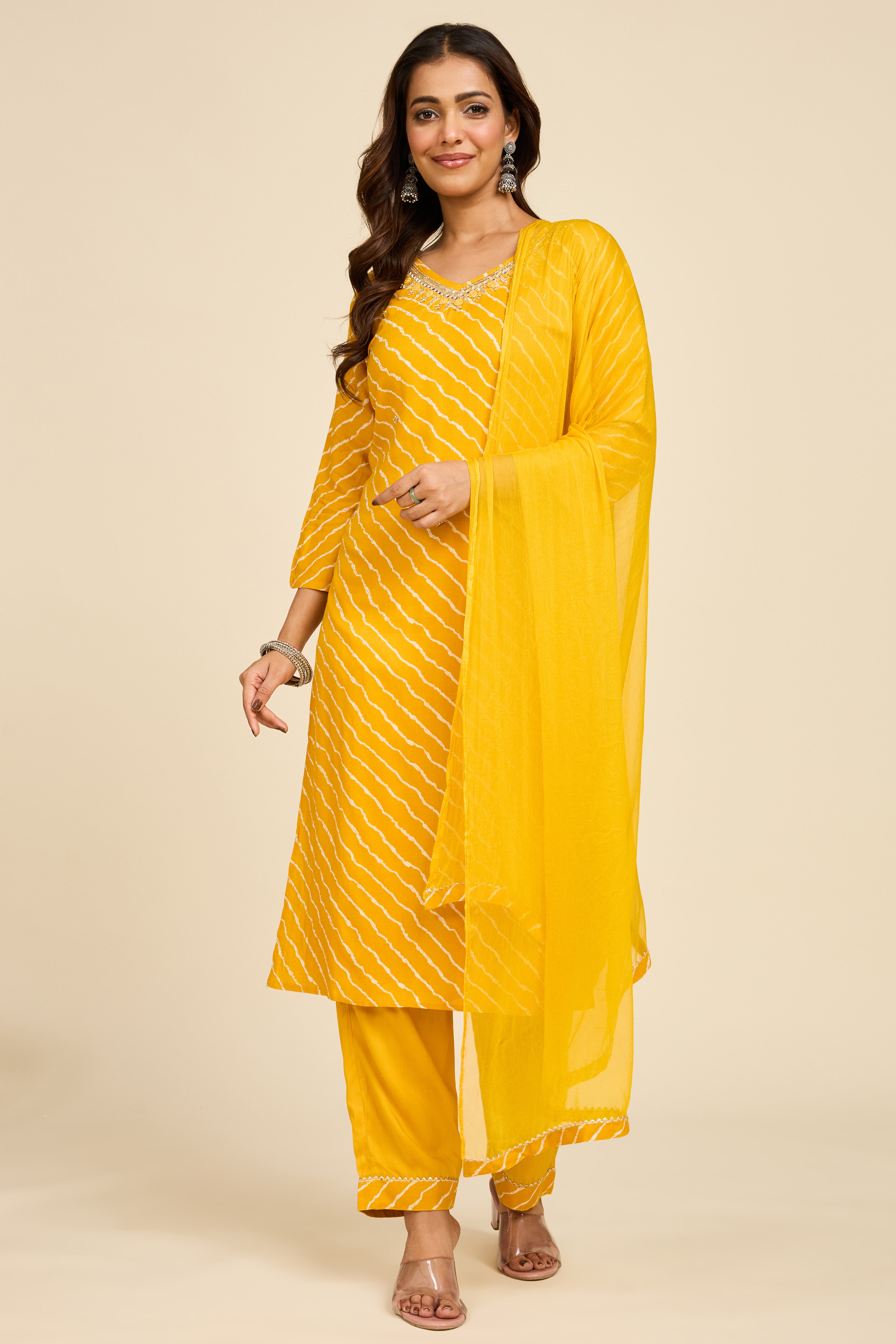 Alaya Select Haldi Leheriya Kurta Set