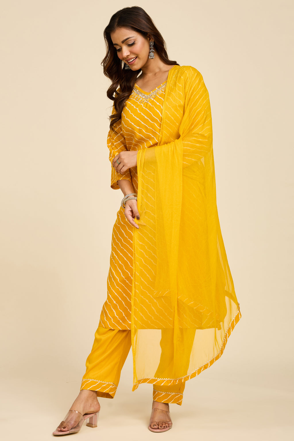Haldi Leheriya Kurta Set