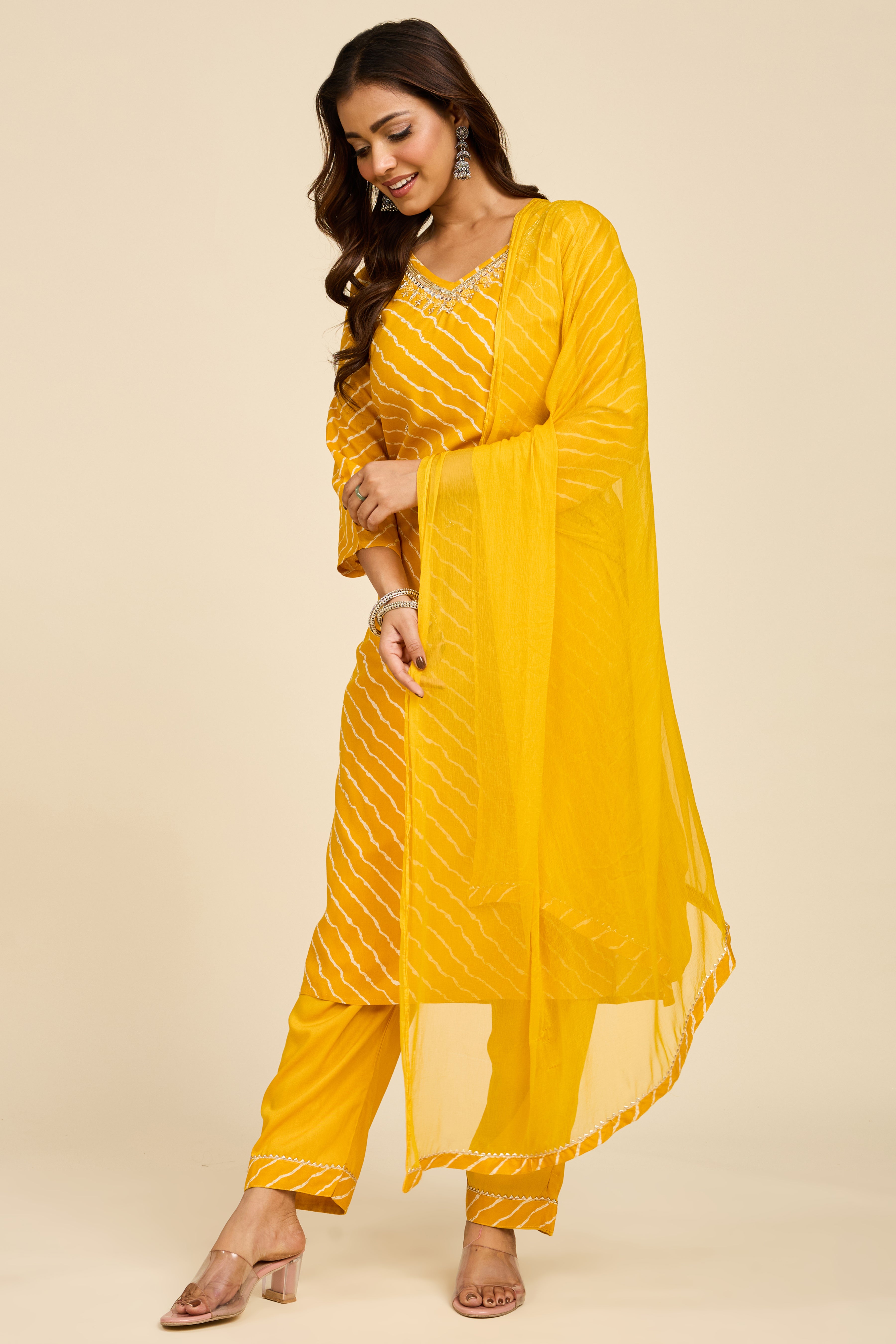 Haldi Leheriya Kurta Set