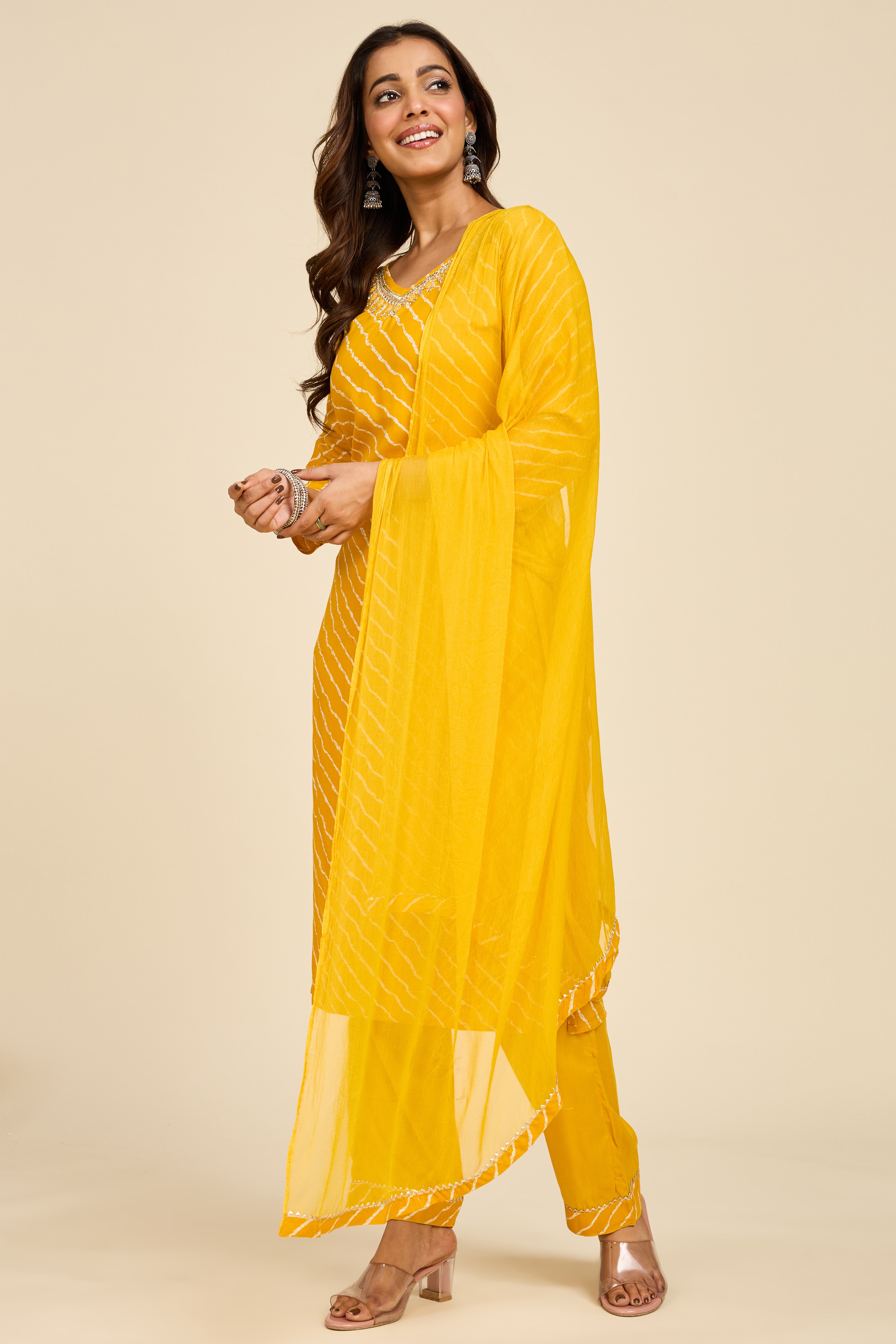 Haldi Leheriya Kurta Set
