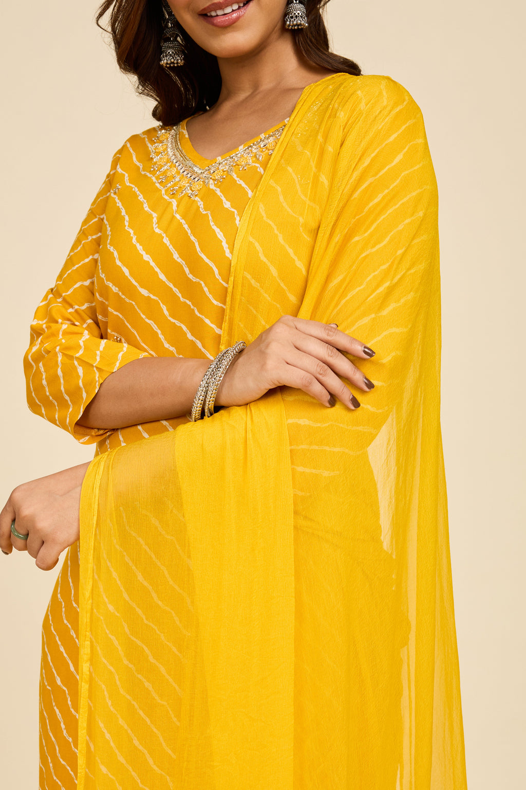 Haldi Leheriya Kurta Set