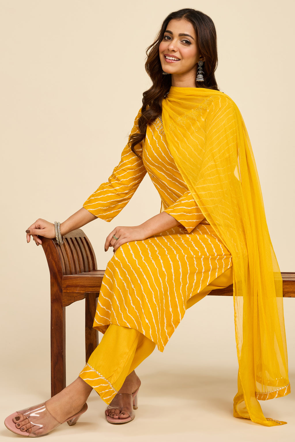 Haldi Leheriya Kurta Set