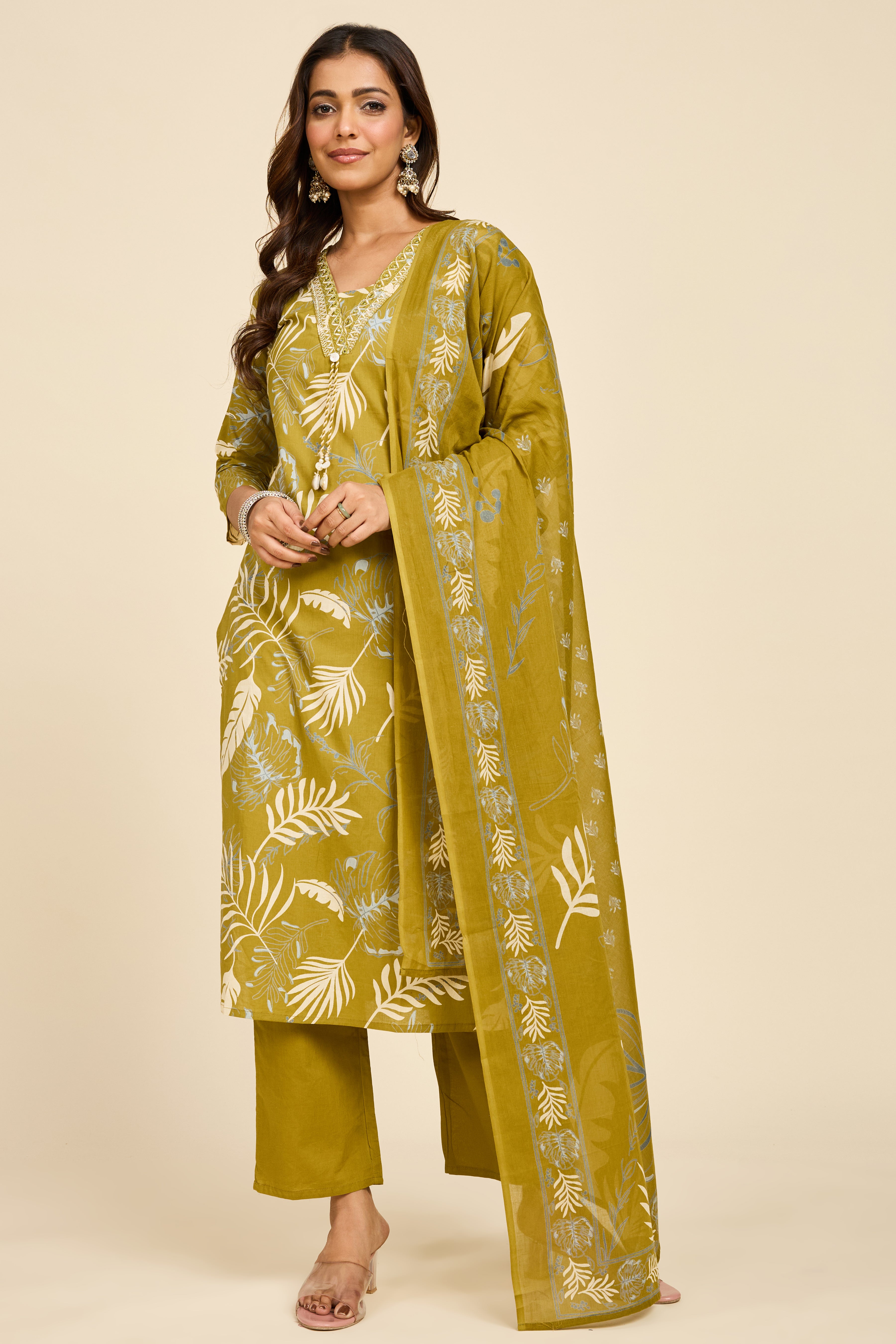 Olive Cotton Kurta Set