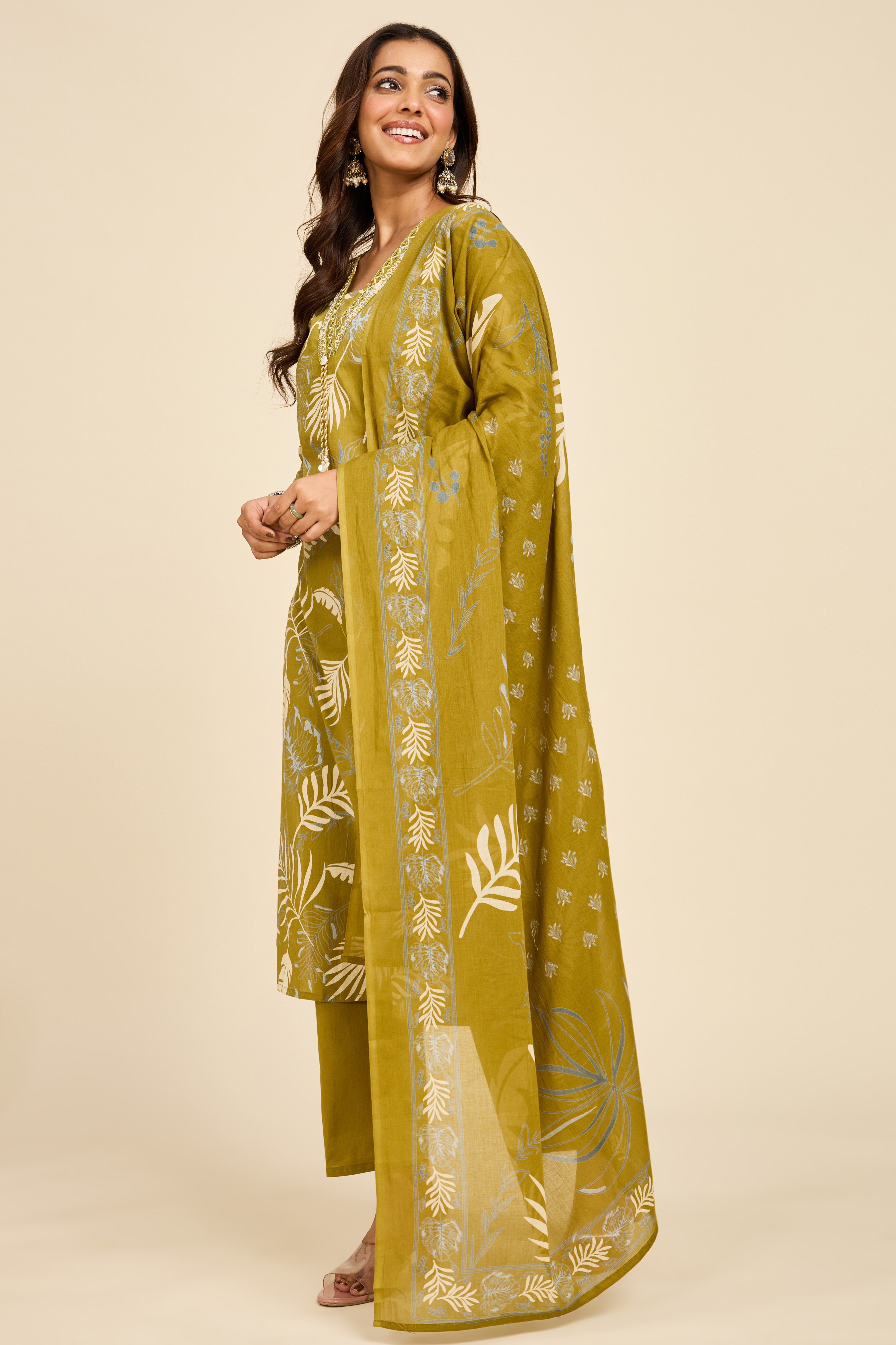 Olive Cotton Kurta Set