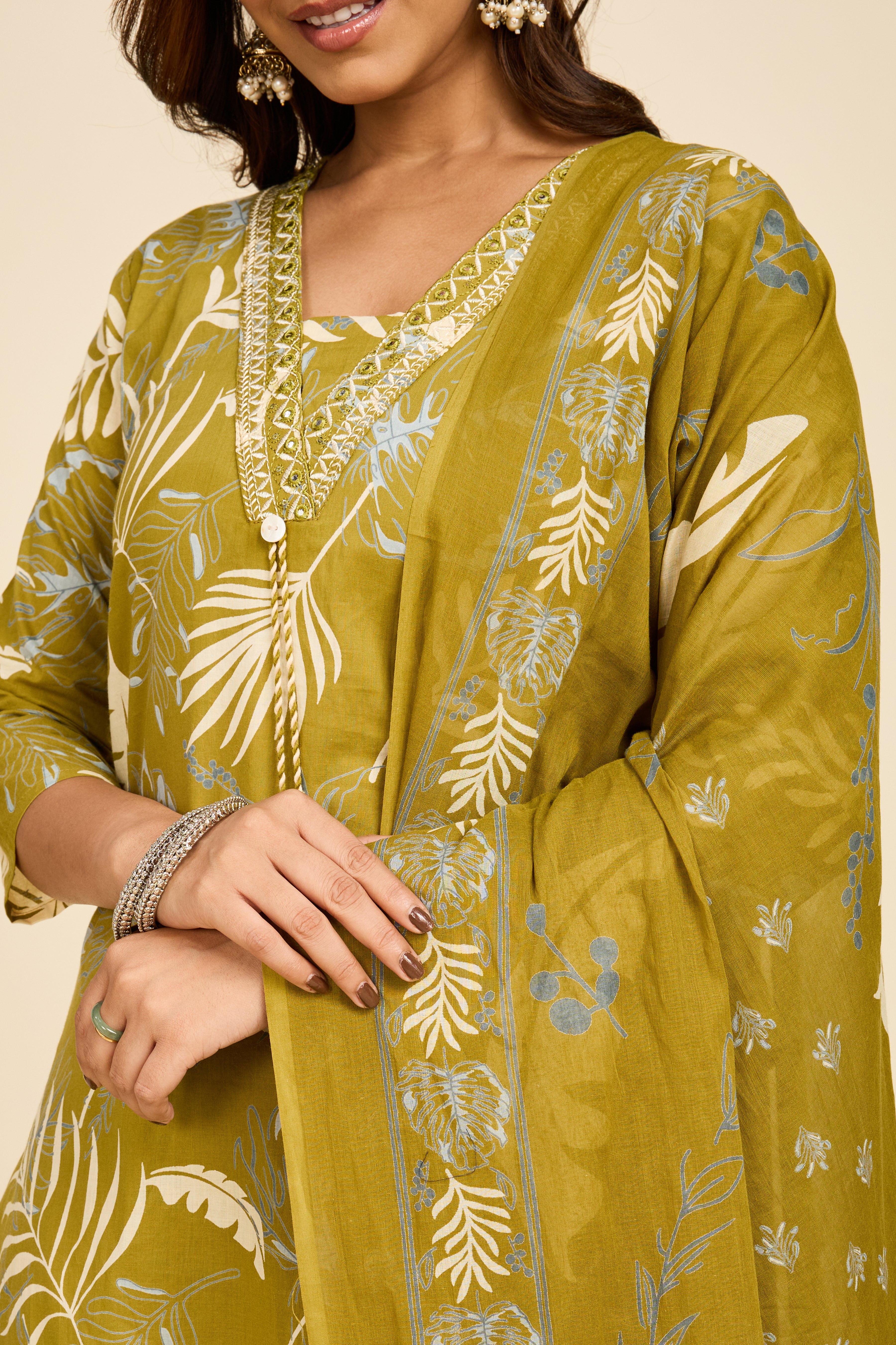 Olive Cotton Kurta Set