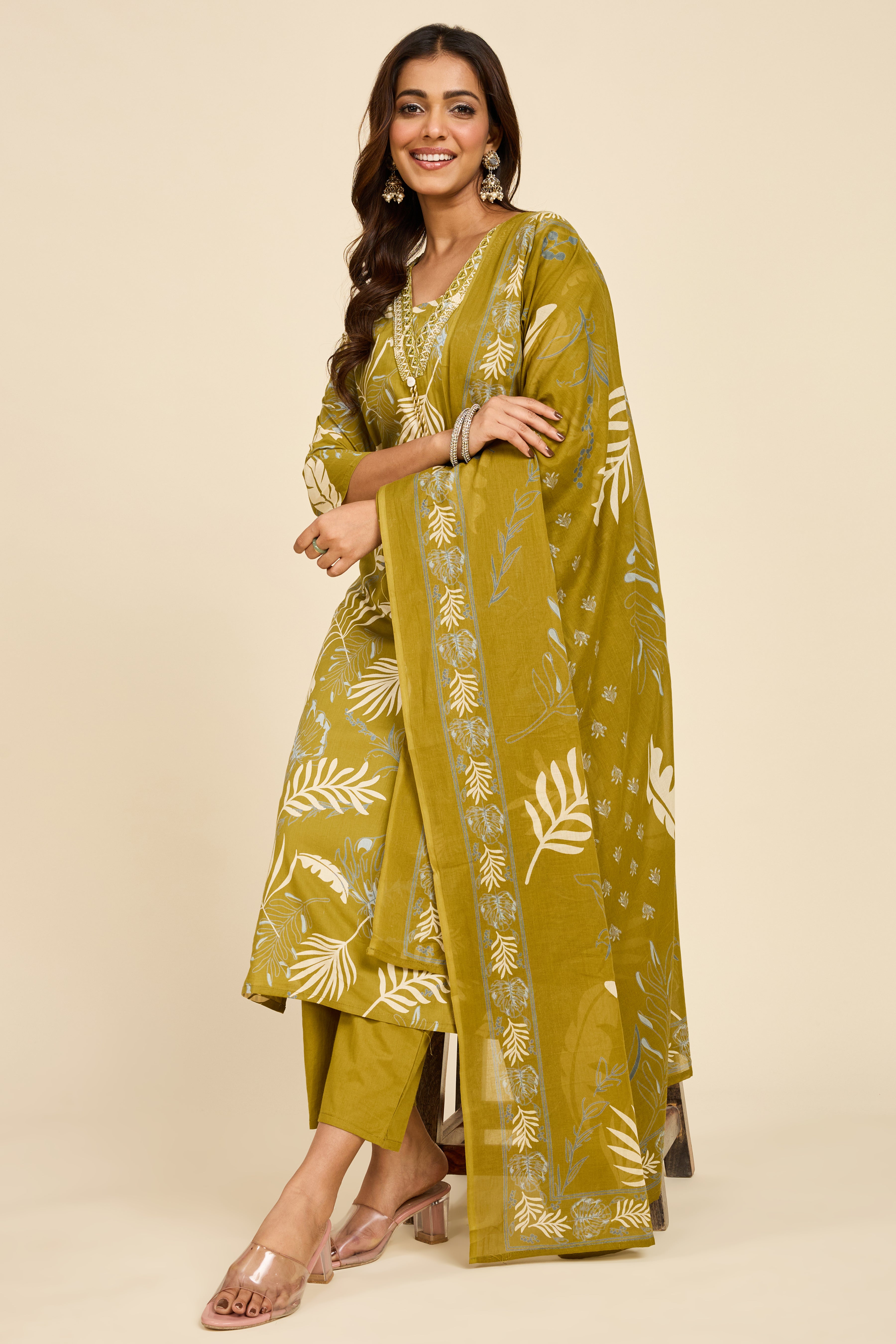 Olive Cotton Kurta Set