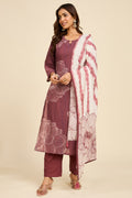 Mauve Floral Cotton Kurta Set