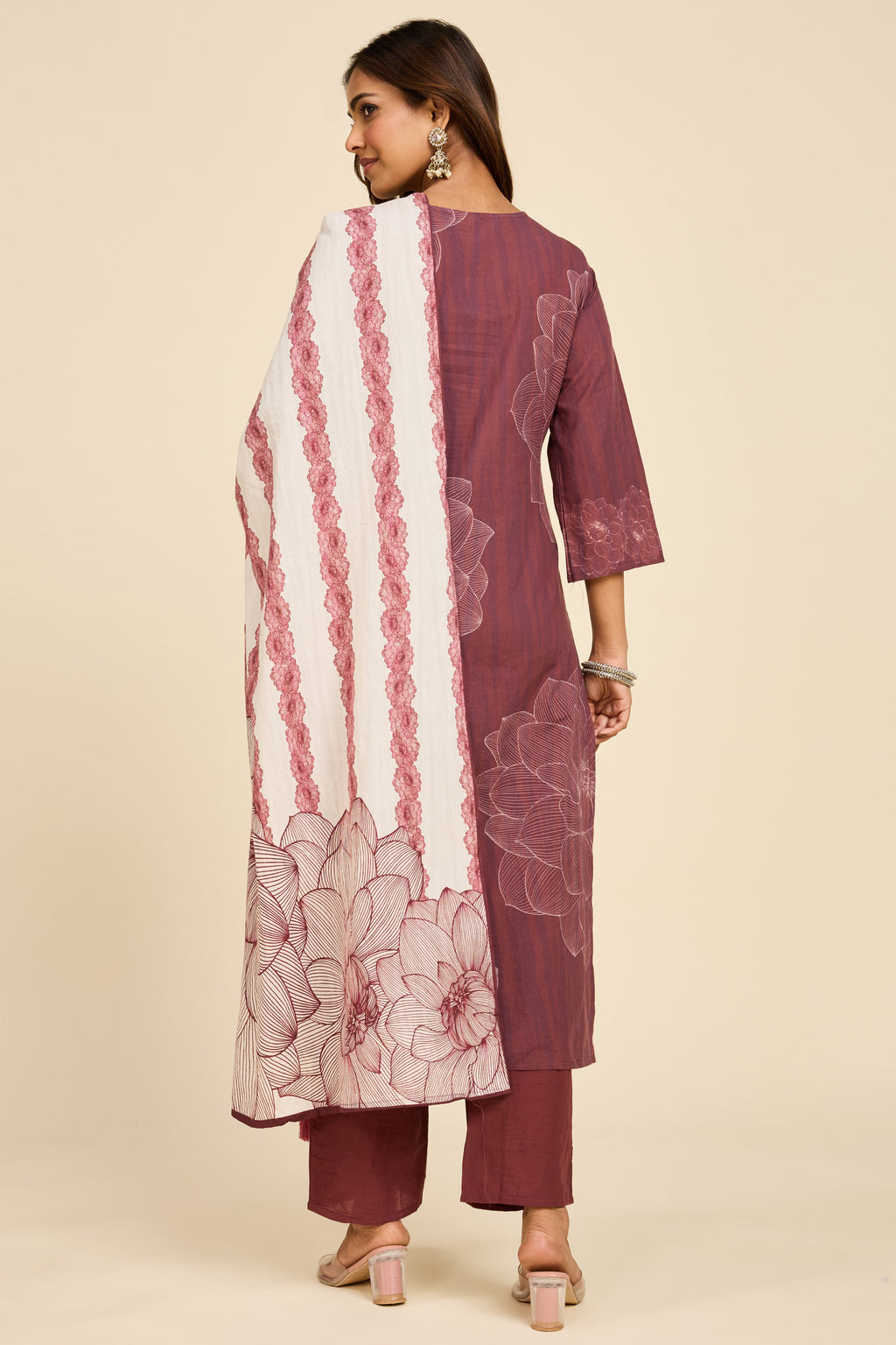 Mauve Floral Cotton Kurta Set