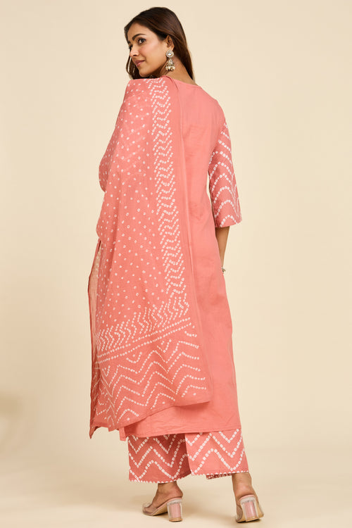 Bandhej Rose Kurta Set