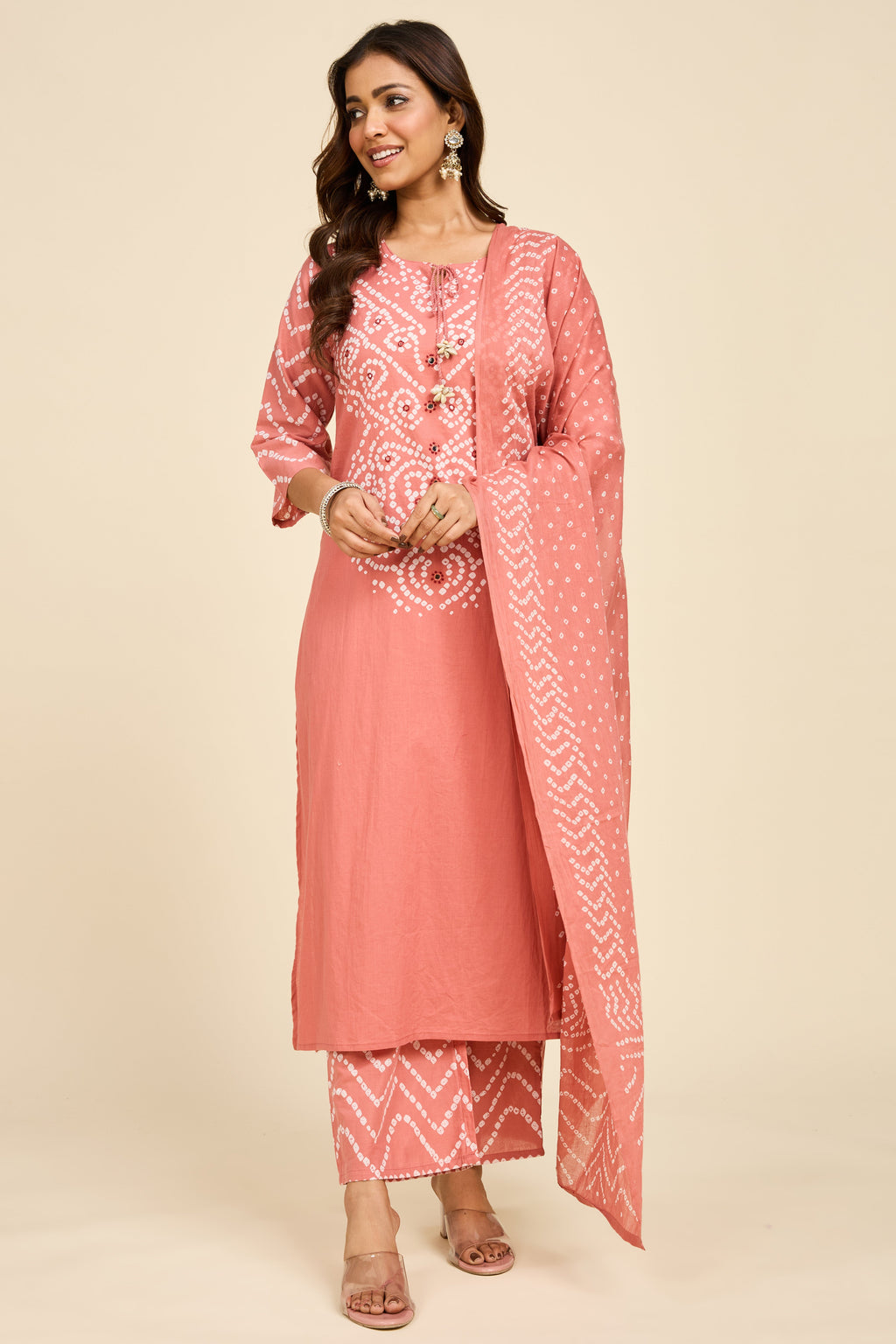 Bandhej Rose Kurta Set