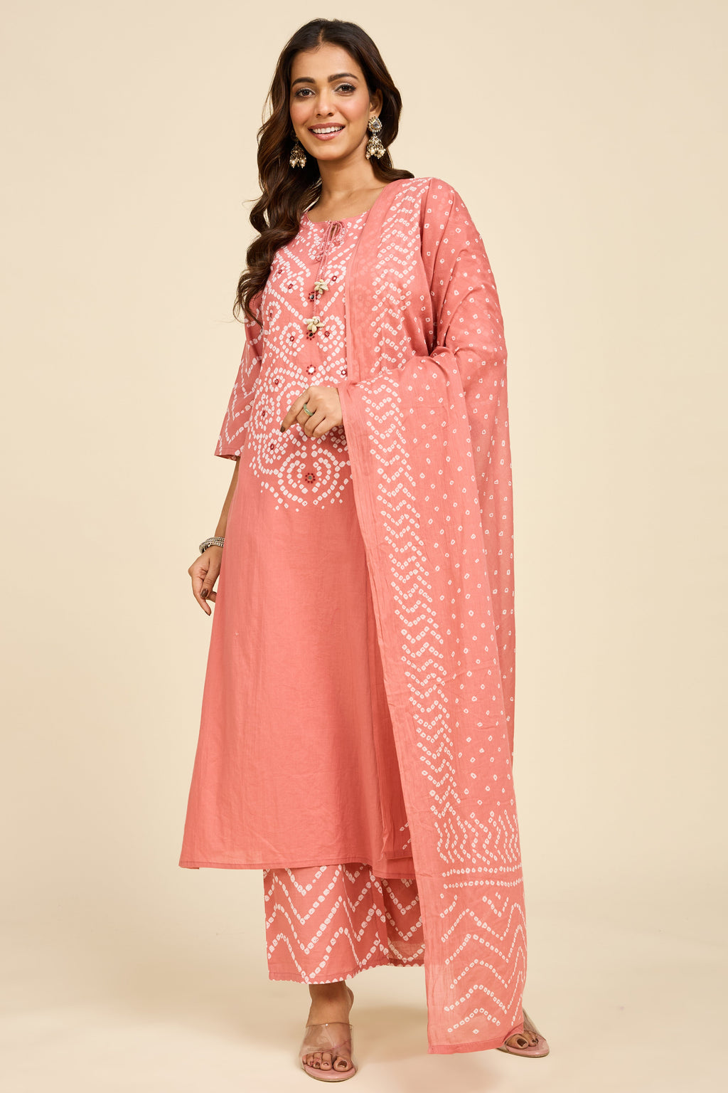 Bandhej Rose Kurta Set