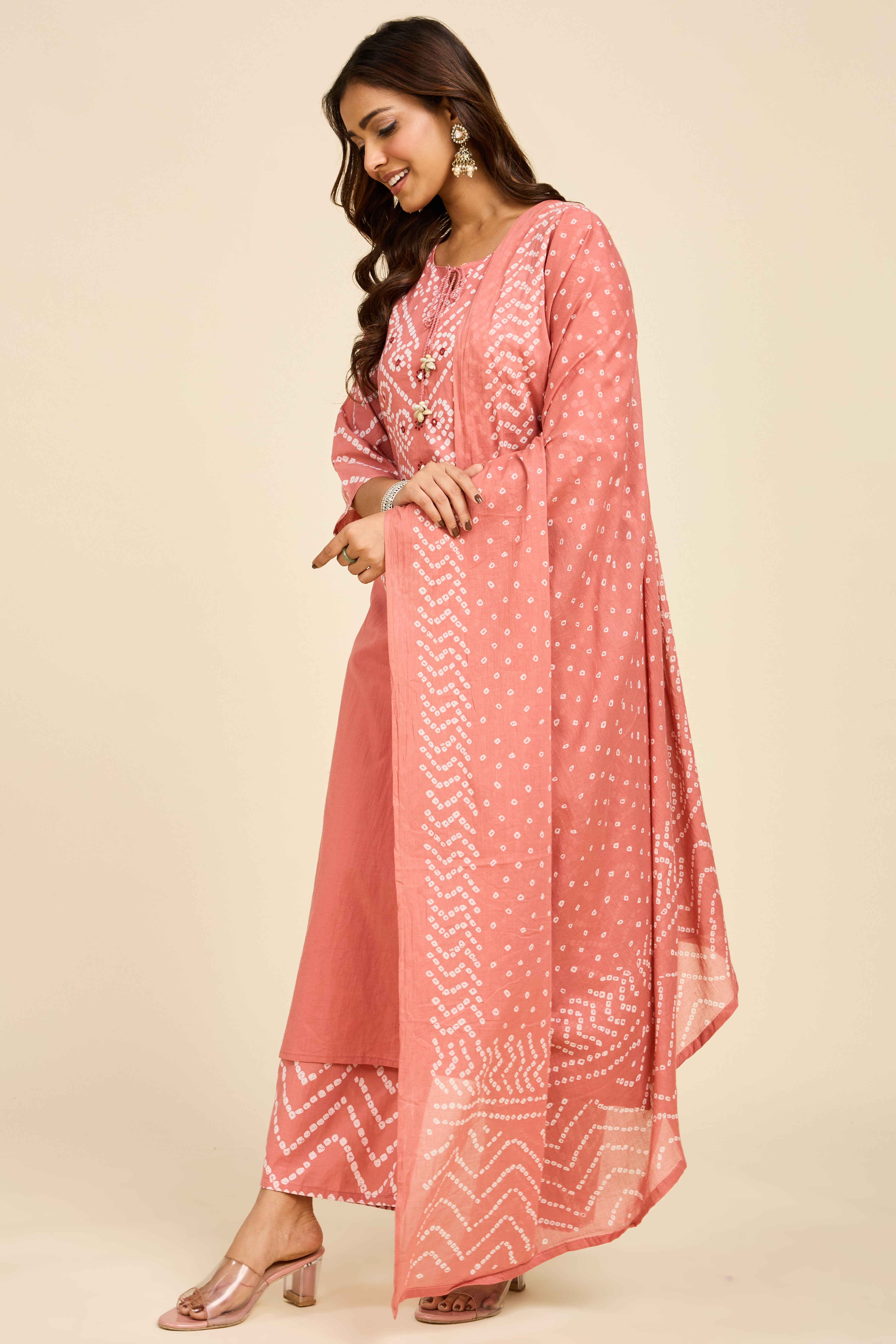 Alaya Select Bandhej Rose Kurta Set