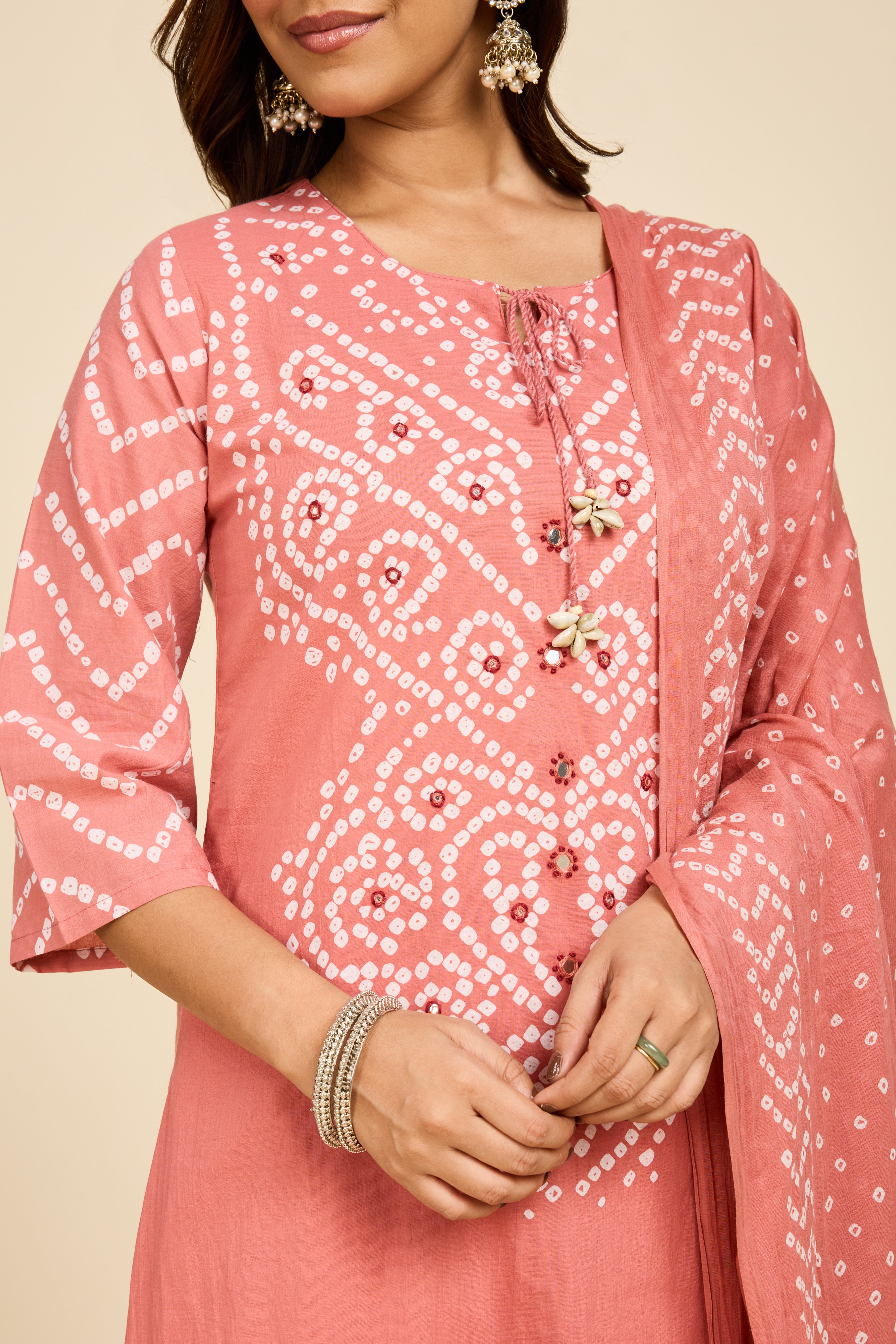 Bandhej Rose Kurta Set