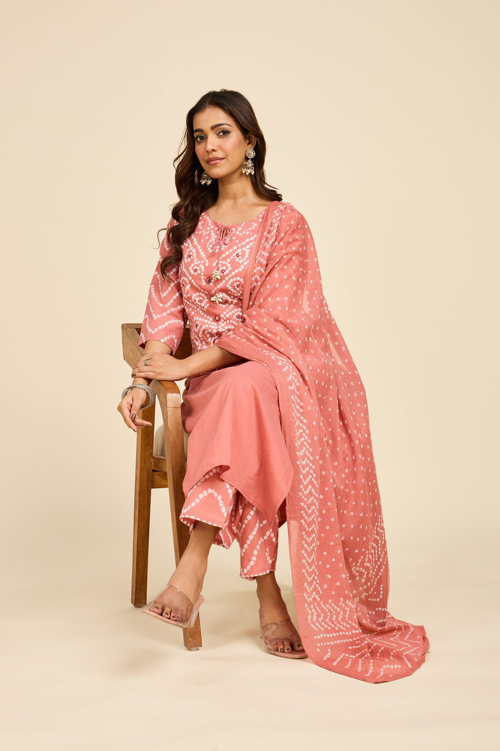 Bandhej Rose Kurta Set