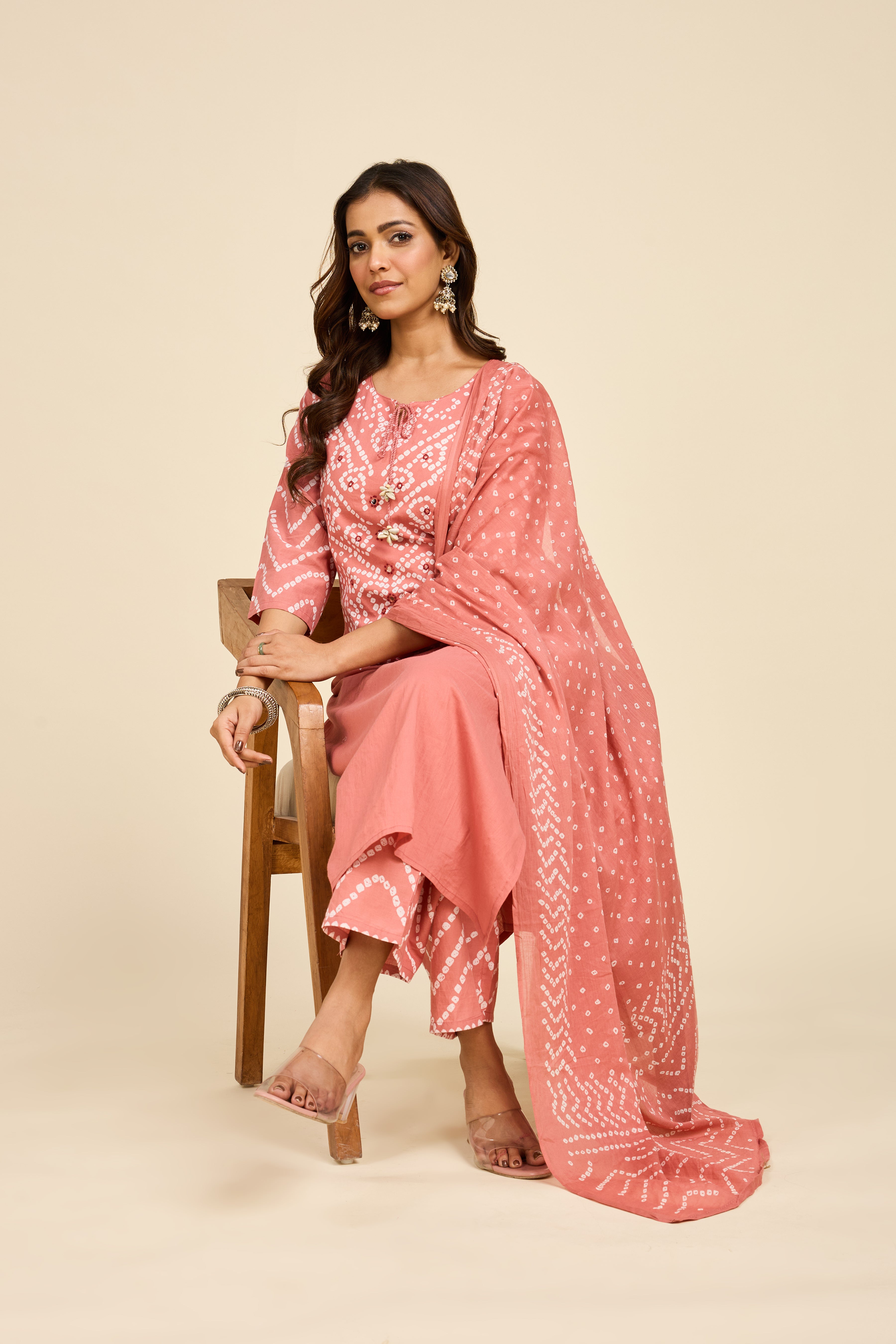 Alaya Select Bandhej Rose Kurta Set