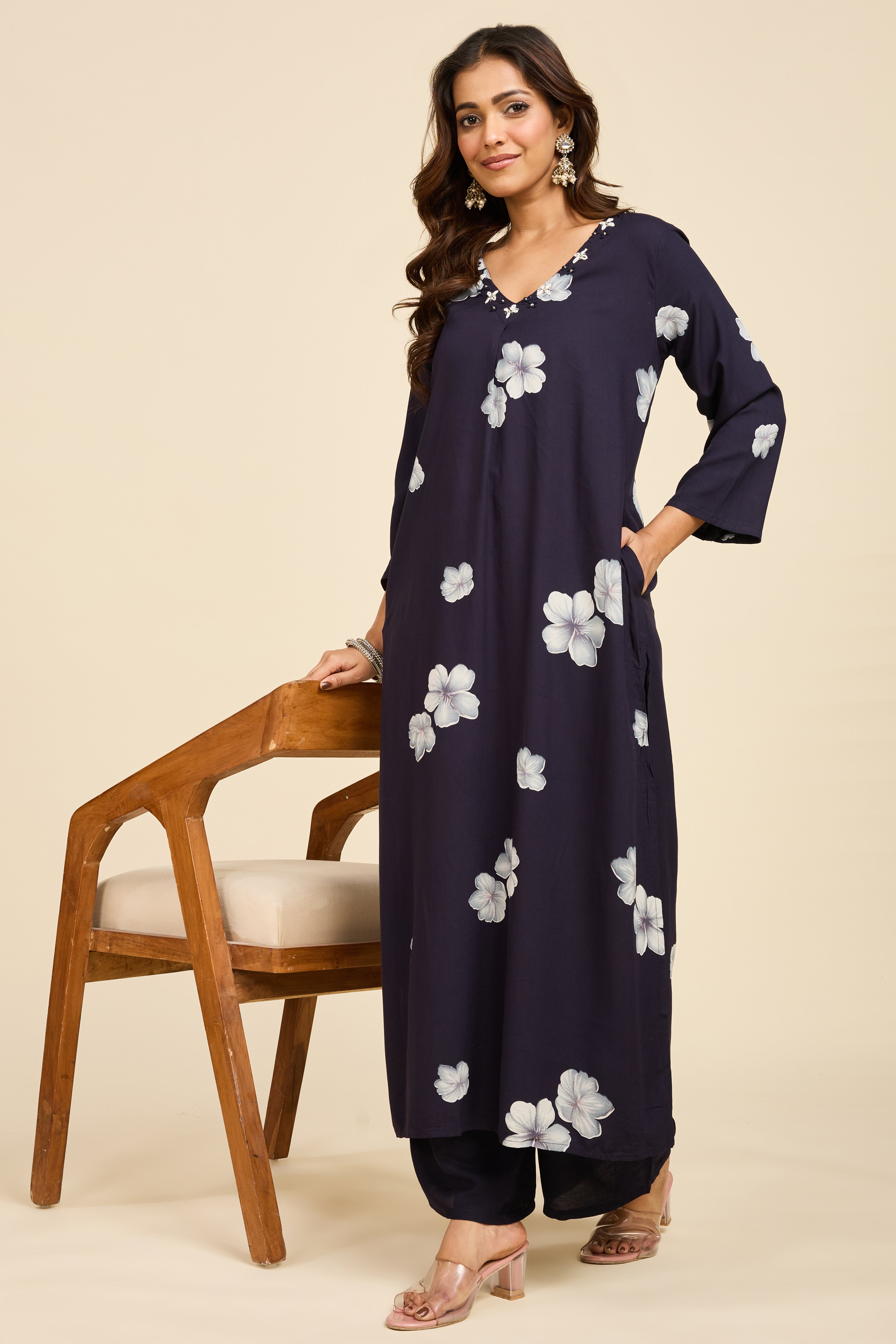 Midnight Floral Pakistani Kurta Set