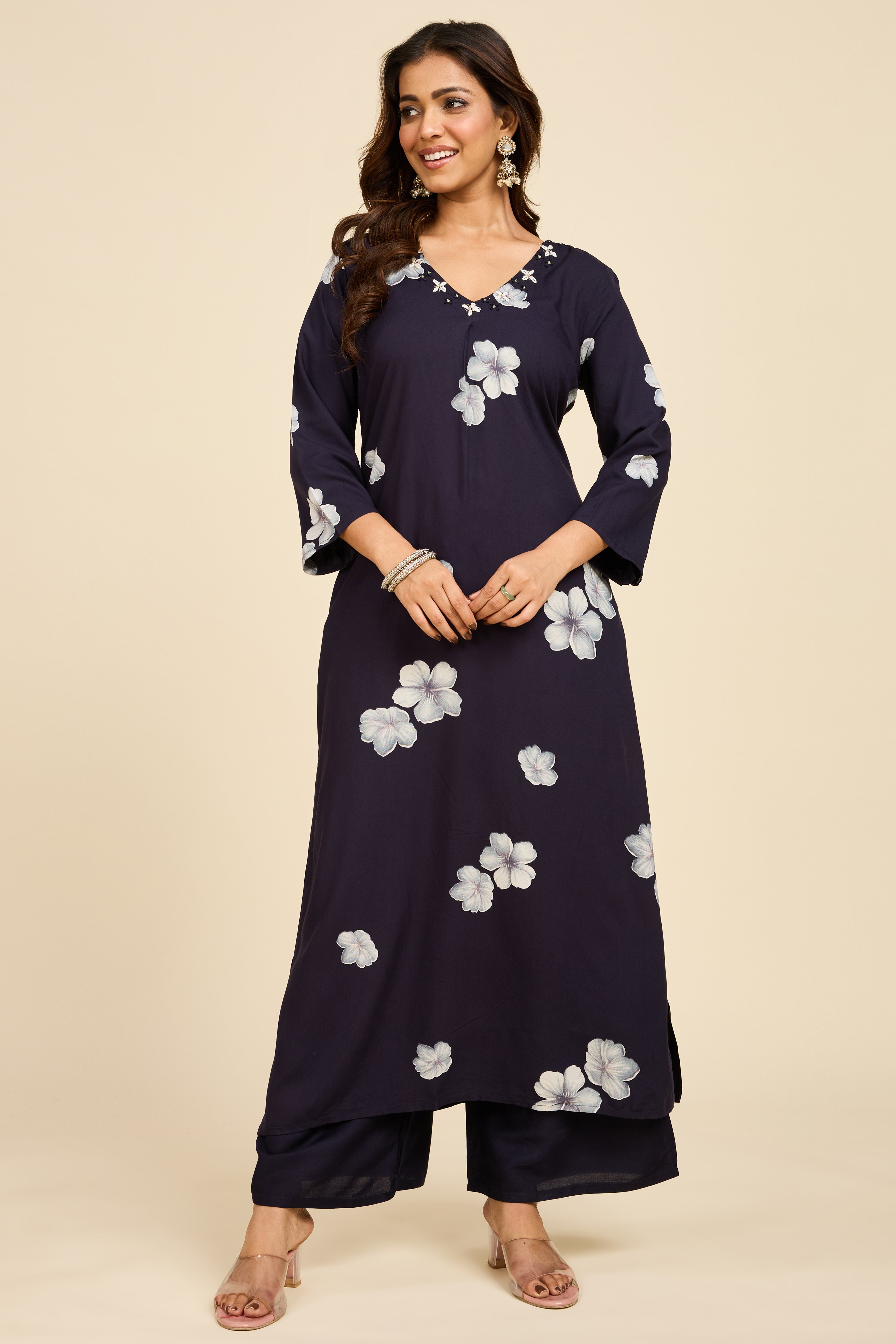 Midnight Floral Pakistani Kurta Set