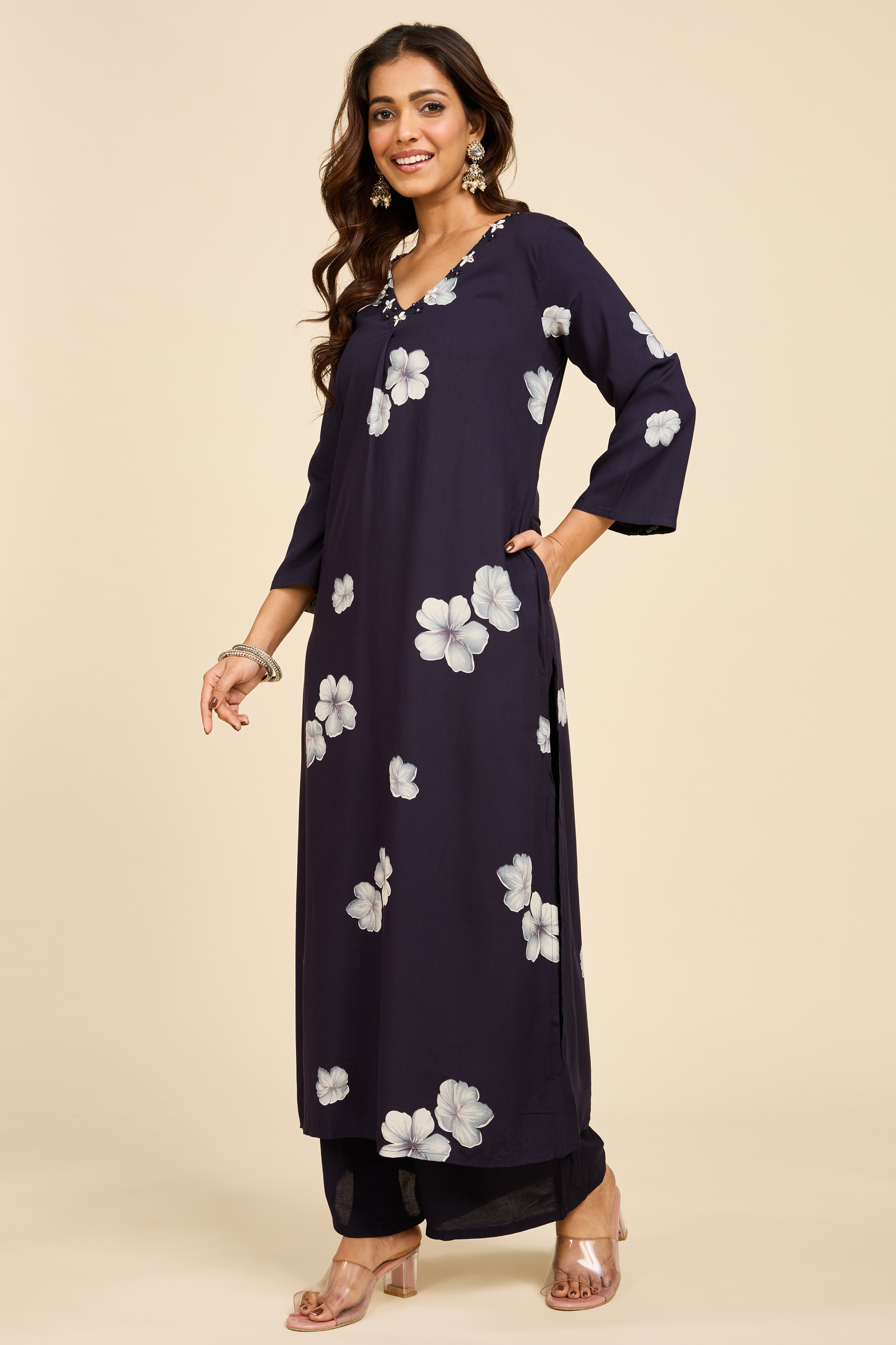Midnight Floral Pakistani Kurta Set