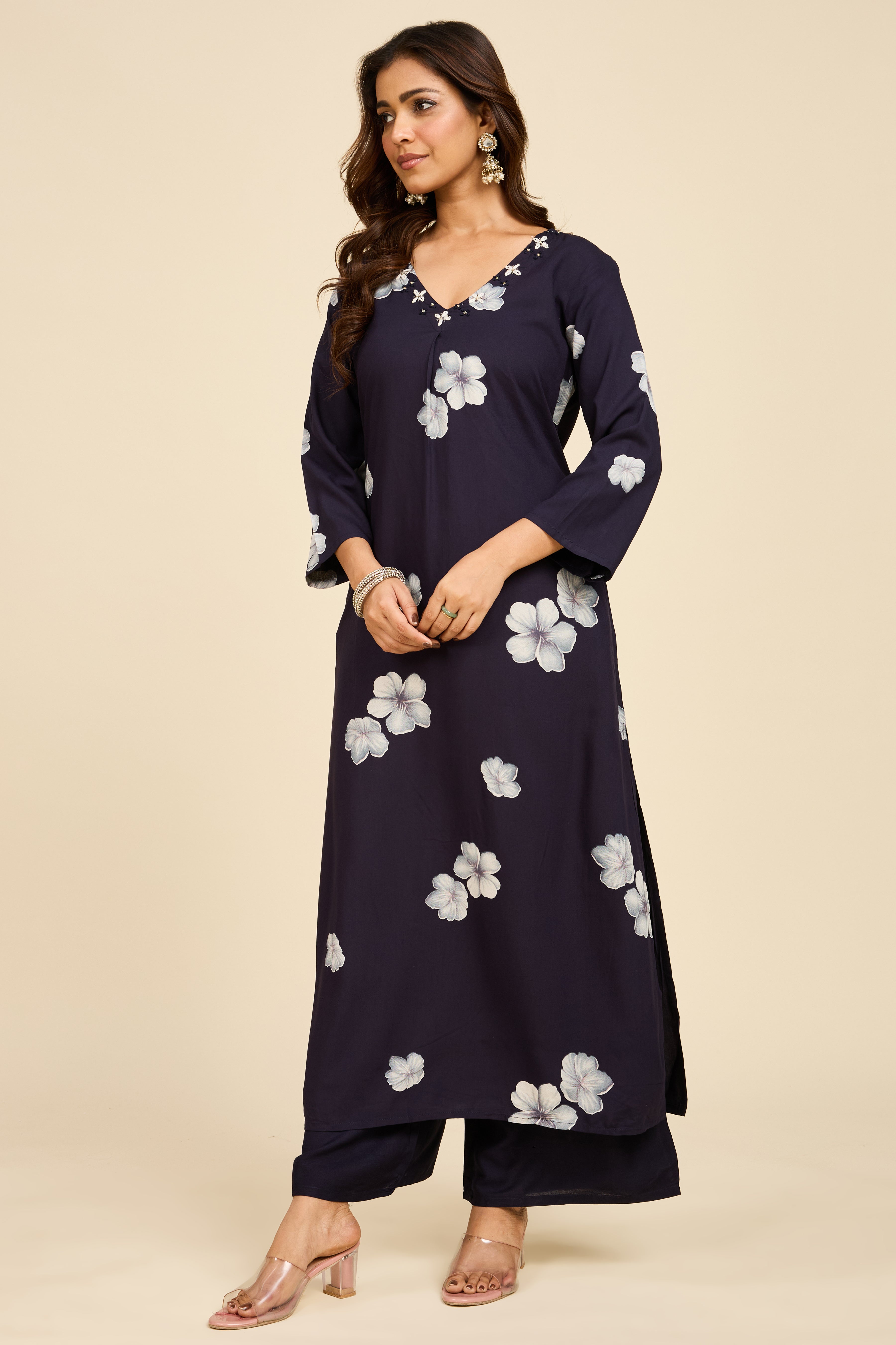 Midnight Floral Pakistani Kurta Set