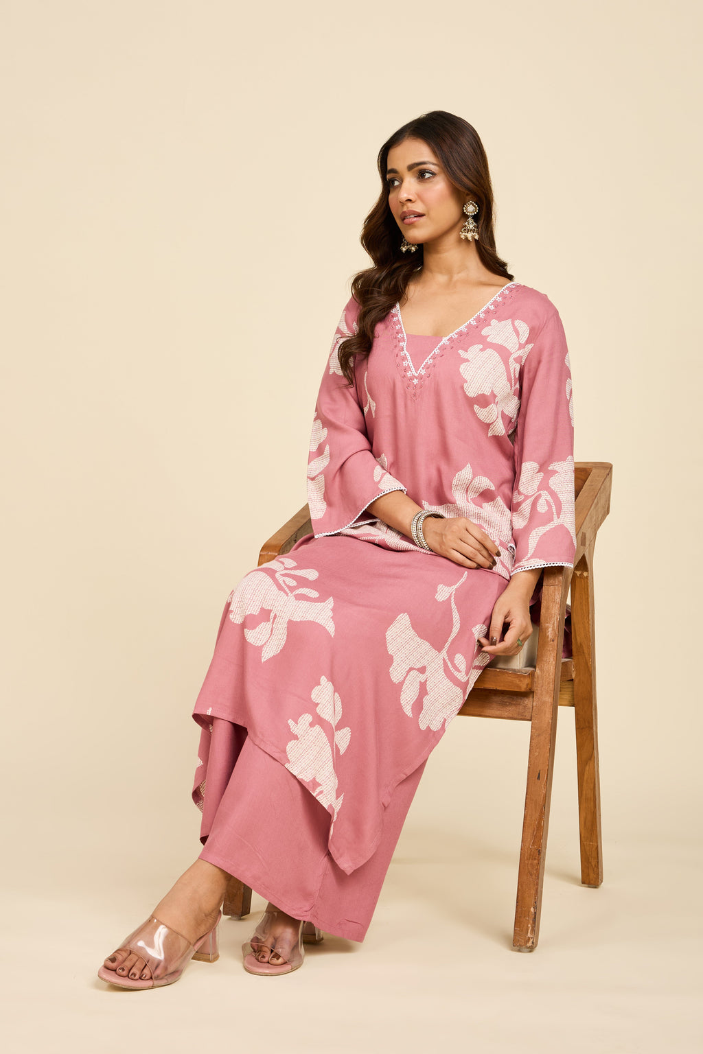 Mauve Botanical Cotton Kurta Set