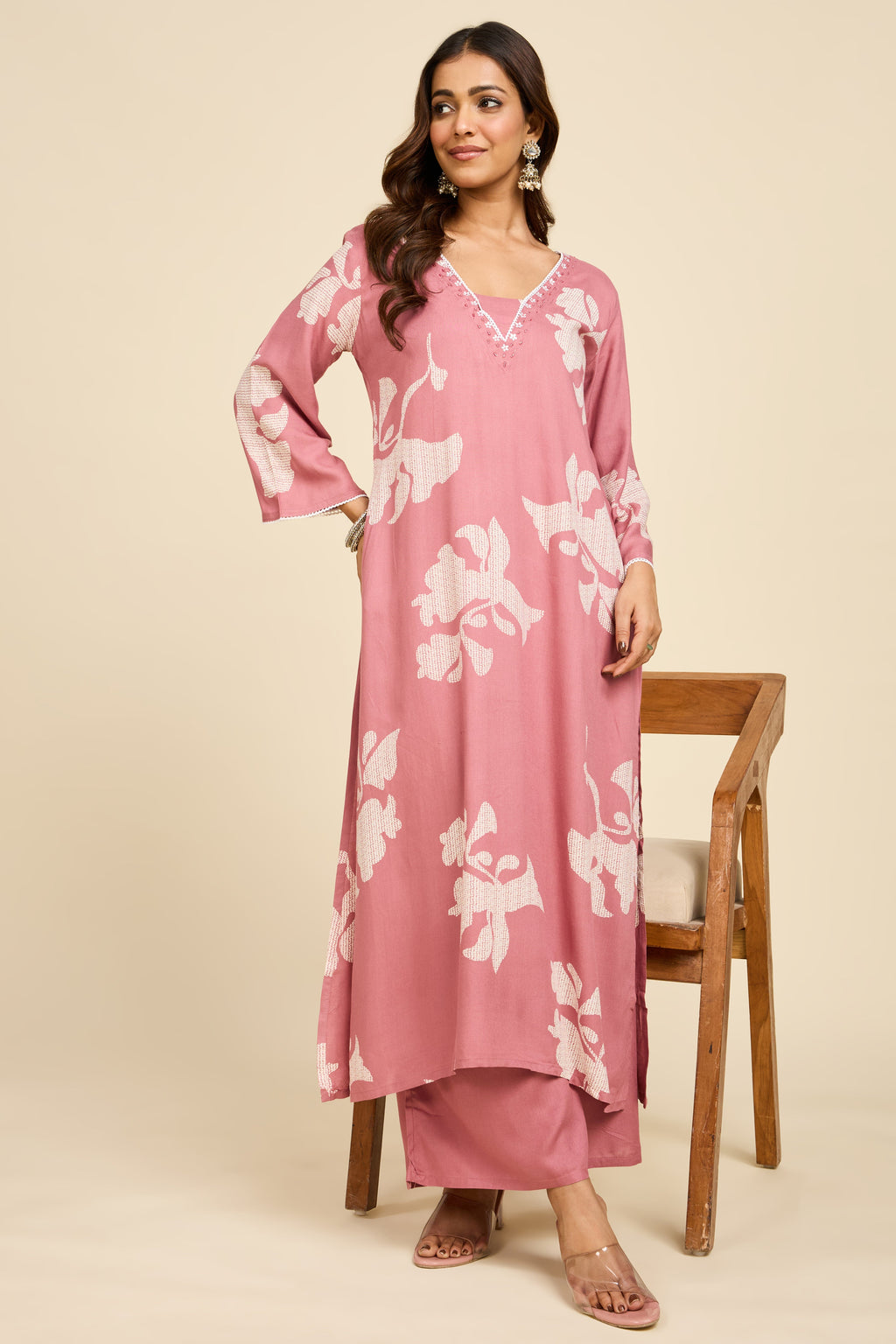 Mauve Botanical Cotton Kurta Set