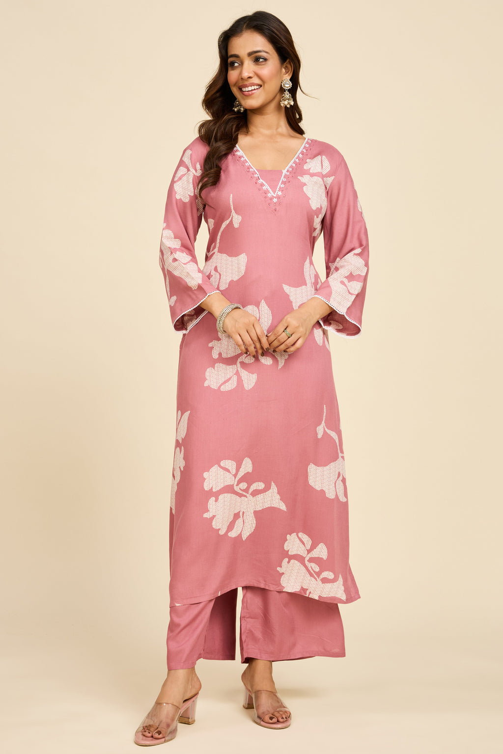Mauve Botanical Cotton Kurta Set