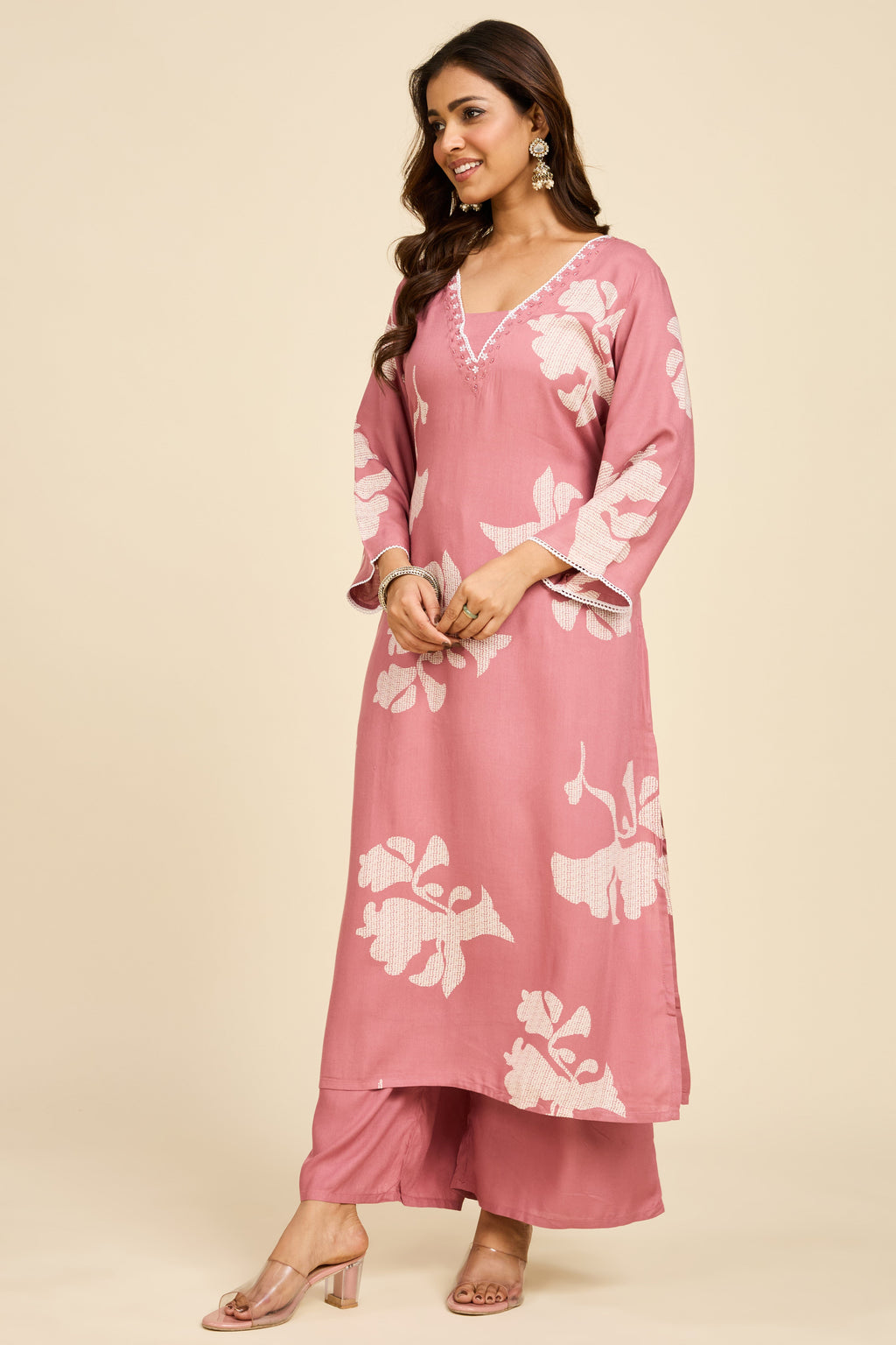 Mauve Botanical Cotton Kurta Set
