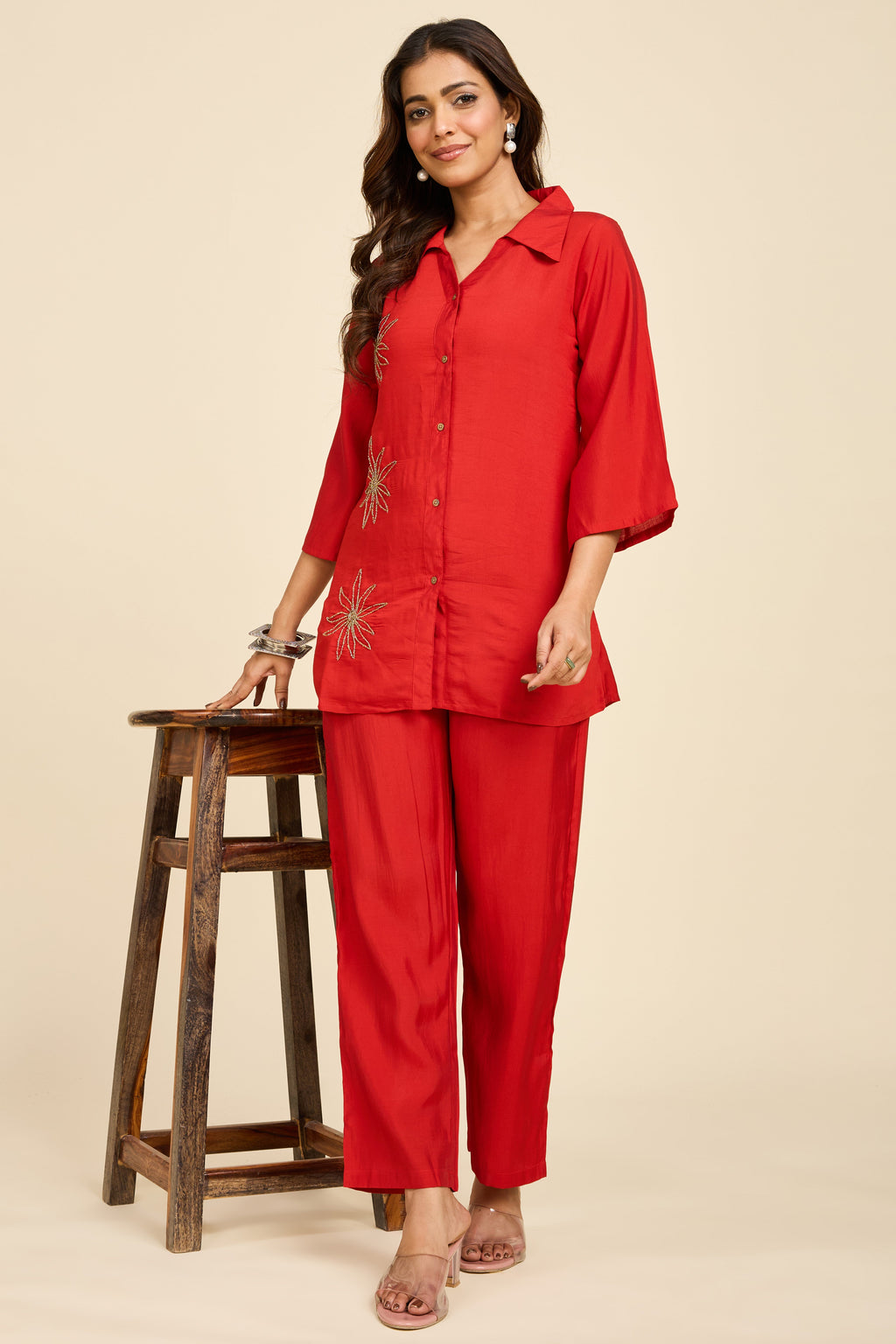 Red Embroidered Co-ord Set
