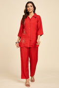 Red Embroidered Co-ord Set