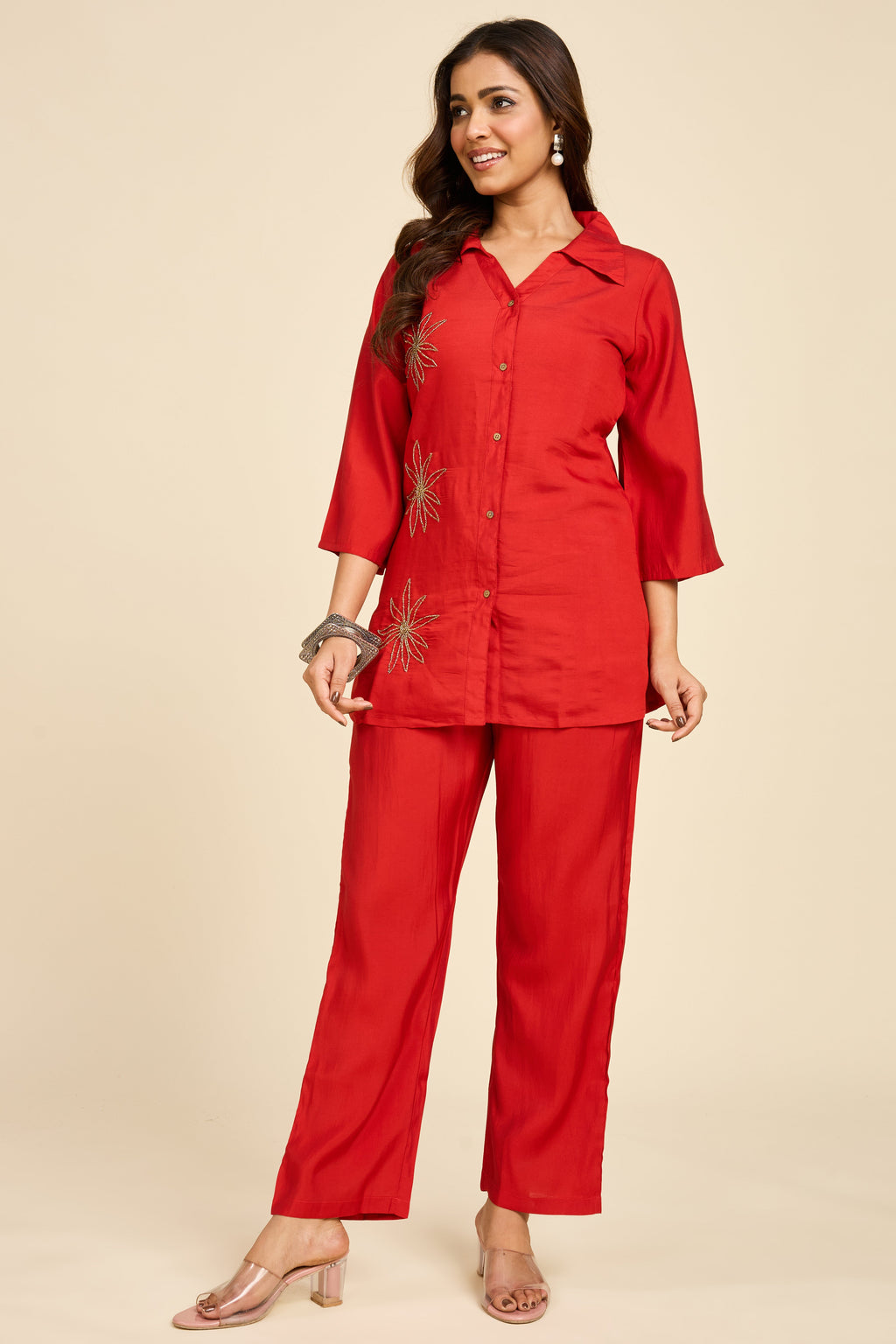 Red Embroidered Co-ord Set