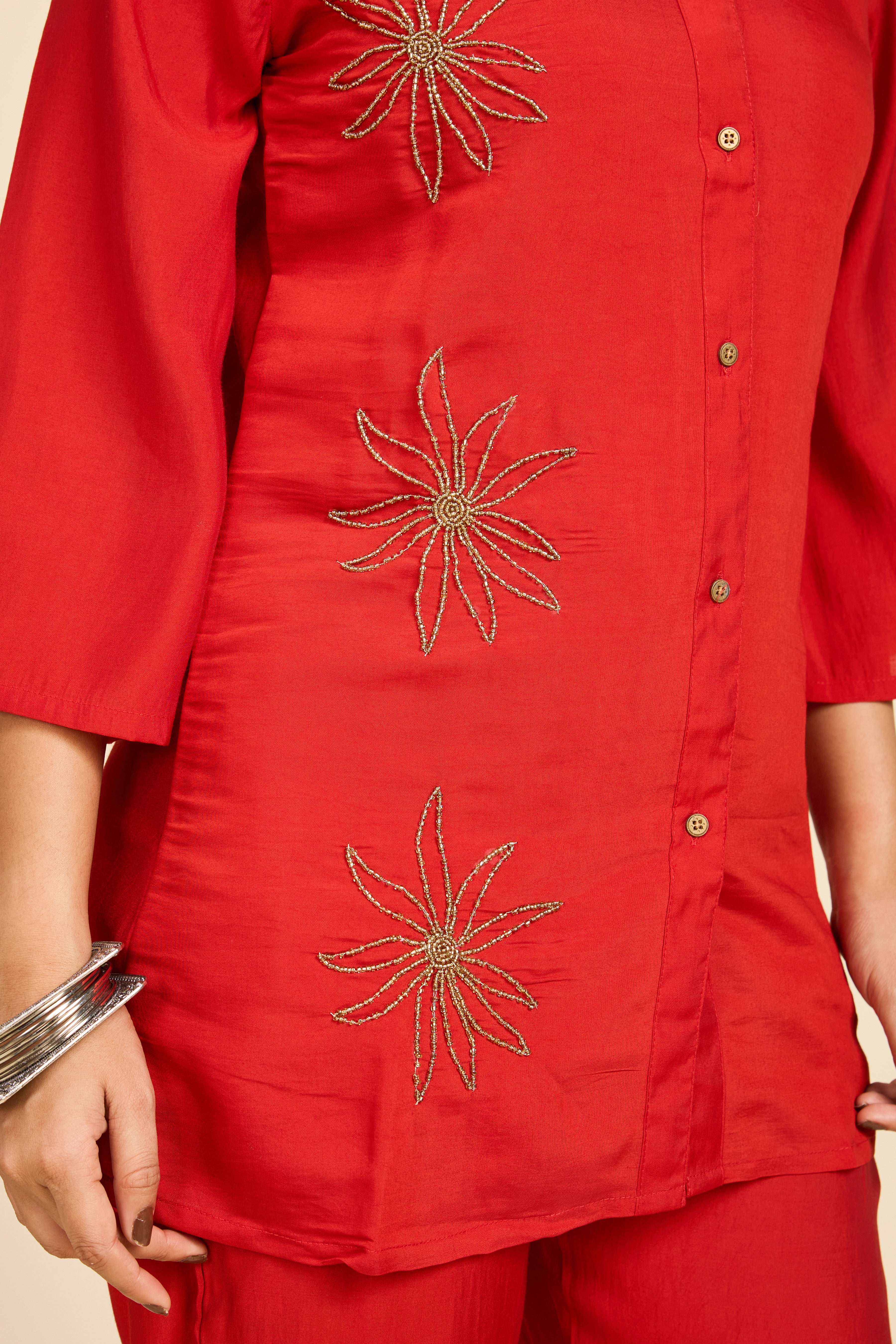 Red Embroidered Co-ord Set