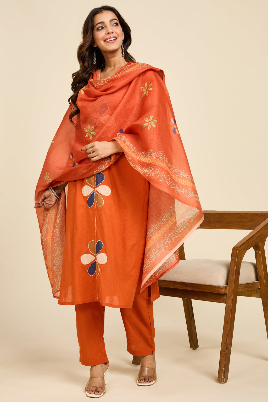 Rust Floral Kurta Set