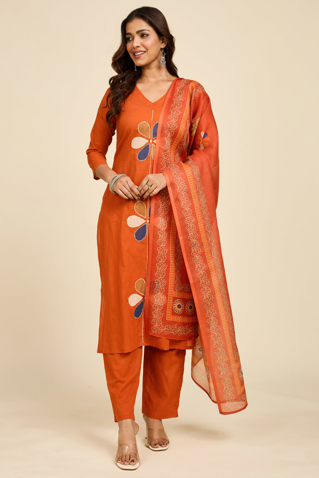 Rust Floral Kurta Set