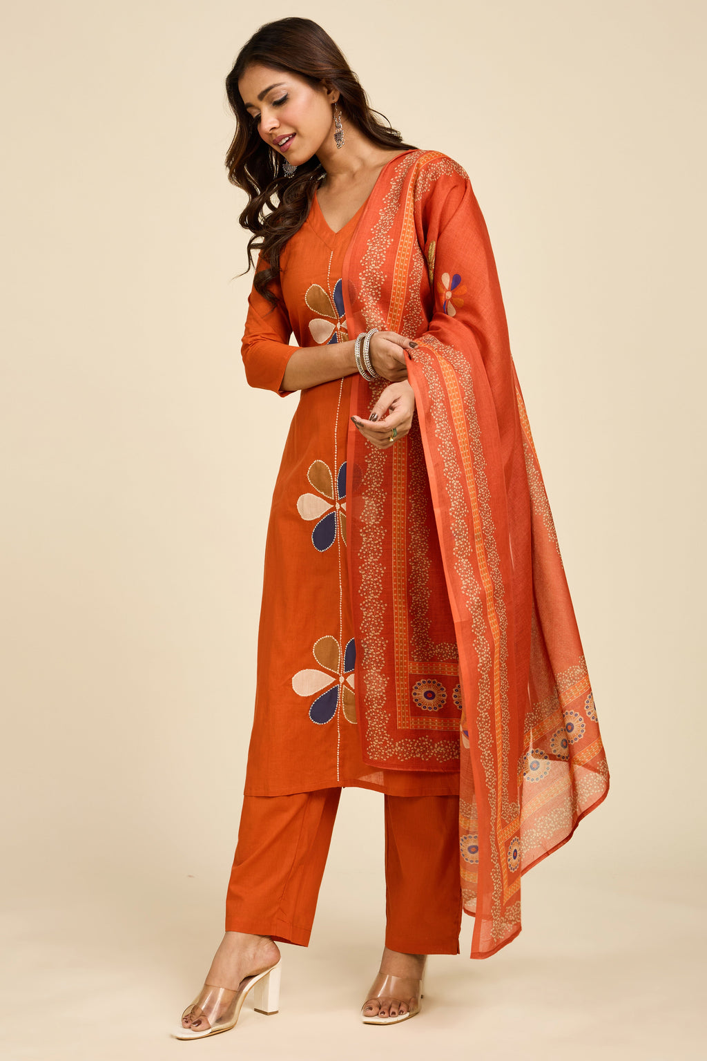 Rust Floral Kurta Set
