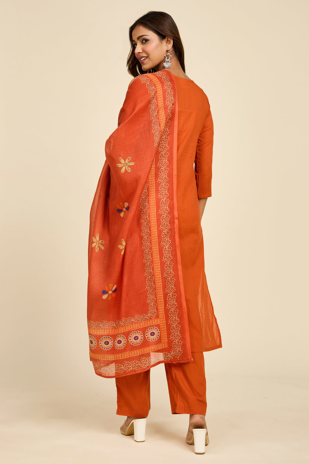Rust Floral Kurta Set