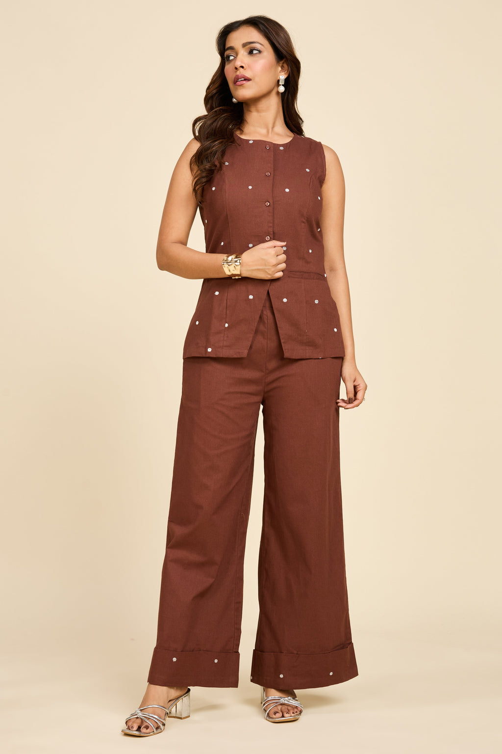 Brown Embellished Co-ord Set